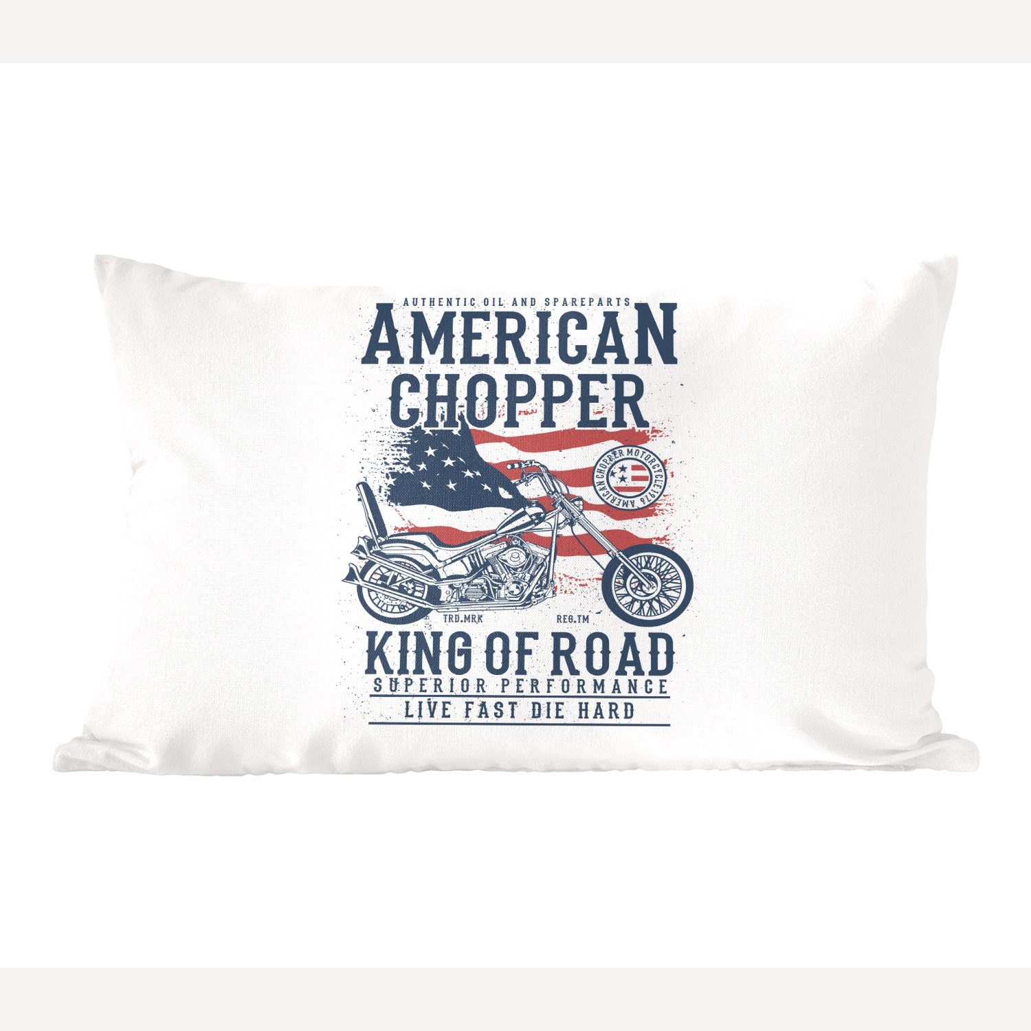 MuchoWow Dekokissen Mancave - Motorrad - Vintage - Amerika - Flagge, Wohzimmer Dekoration, Zierkissen, Dekokissen mit Füllung, Schlafzimmer