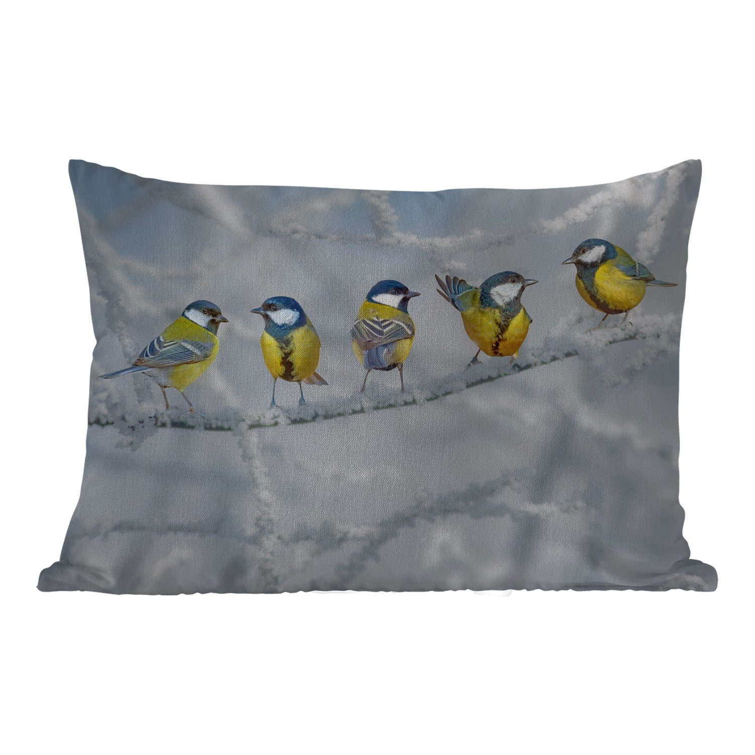 MuchoWow Dekokissen Vogel - Kohlmeise - Winter - Schnee - Zweige, Outdoor-Dekorationskissen, Polyester, Dekokissenbezug, Kissenhülle