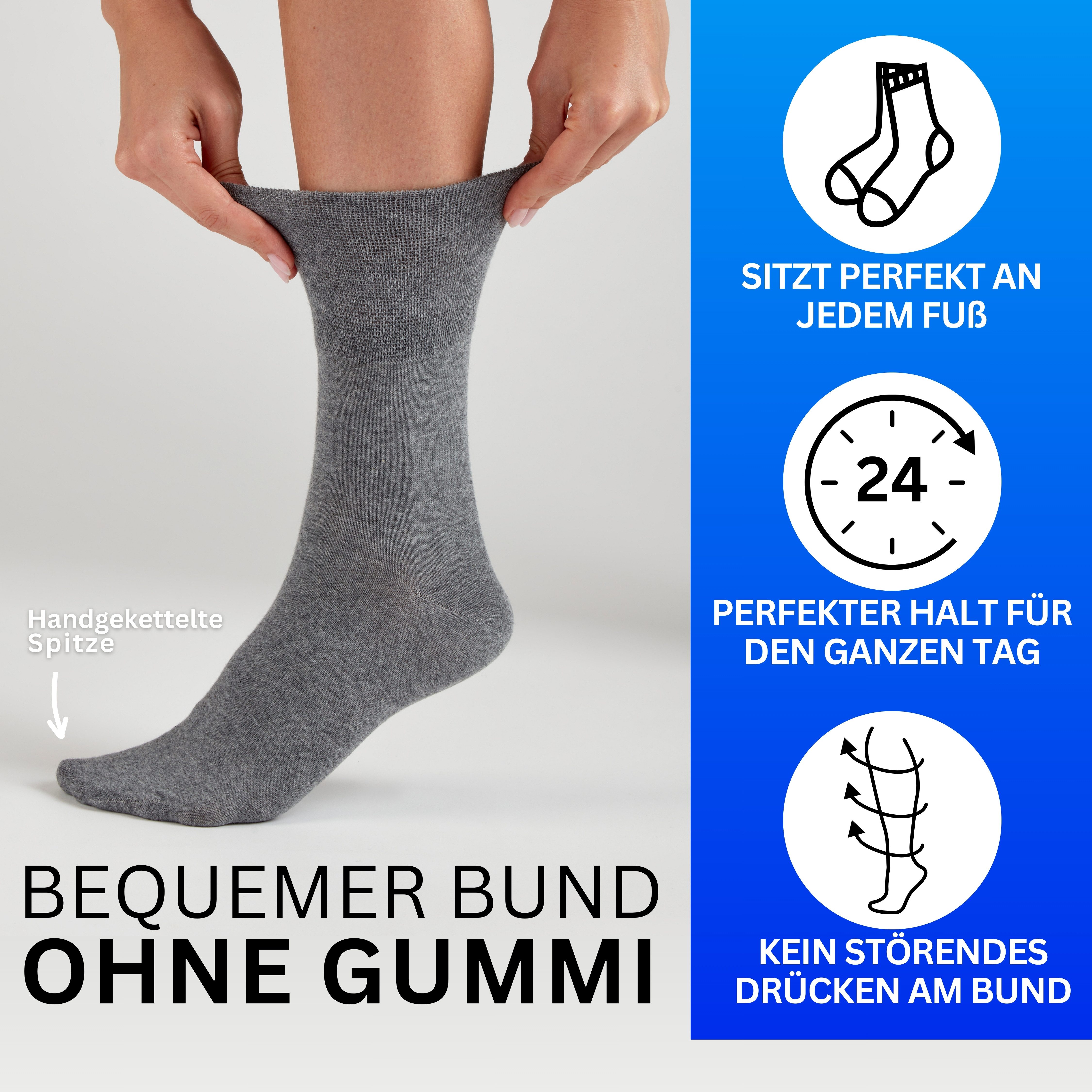 MEDOLY Diabetikersocken mit 97% Baumwolle, ohne Bund (6 Paar) ohne störende Naht