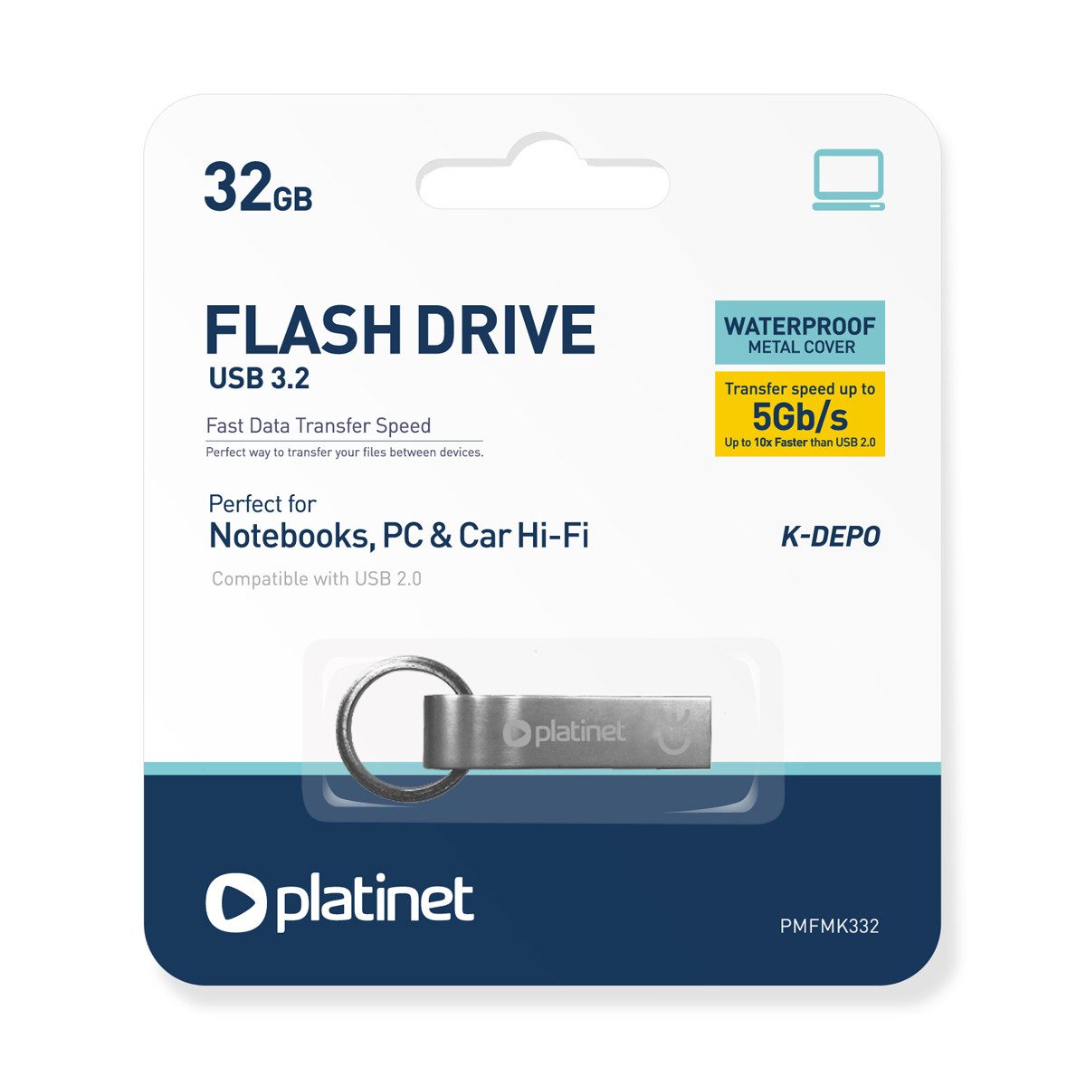 Platinet PMFMK332 USB-Stick (USB USB-Version: USB 3.2, 32 GB, USB 3.2, Micro-UDP und wasserdichtes Metallgehäuse)