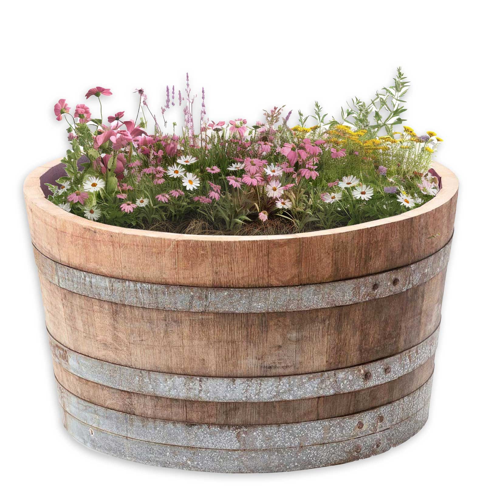 Temesso Pflanzkübel D 70cm - Halbiertes Weinfass als Pflanzkübel - 100 Liter H40cm