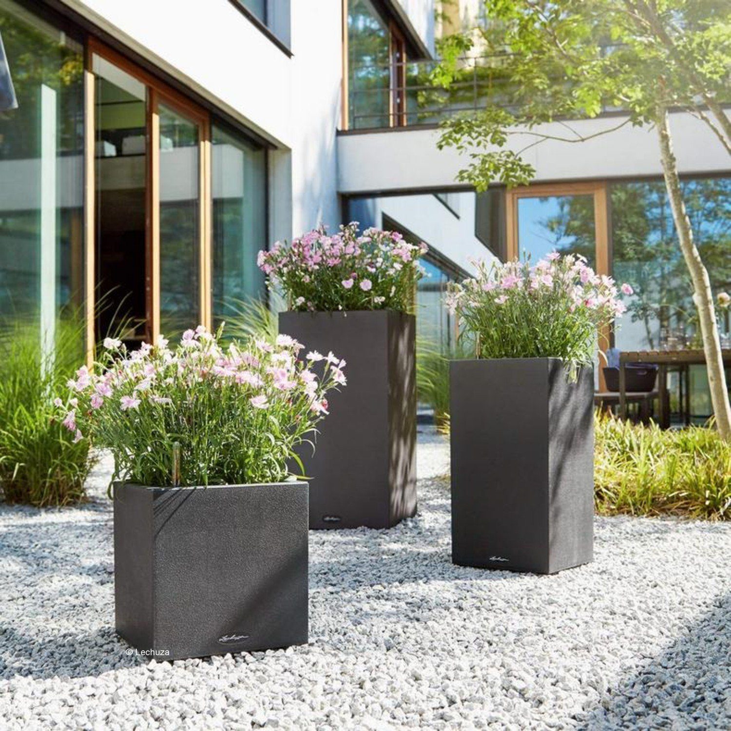 Lechuza® Pflanzkübel Pflanzsäule Canto Stone 30 high graphitschwarz (Komplettset)