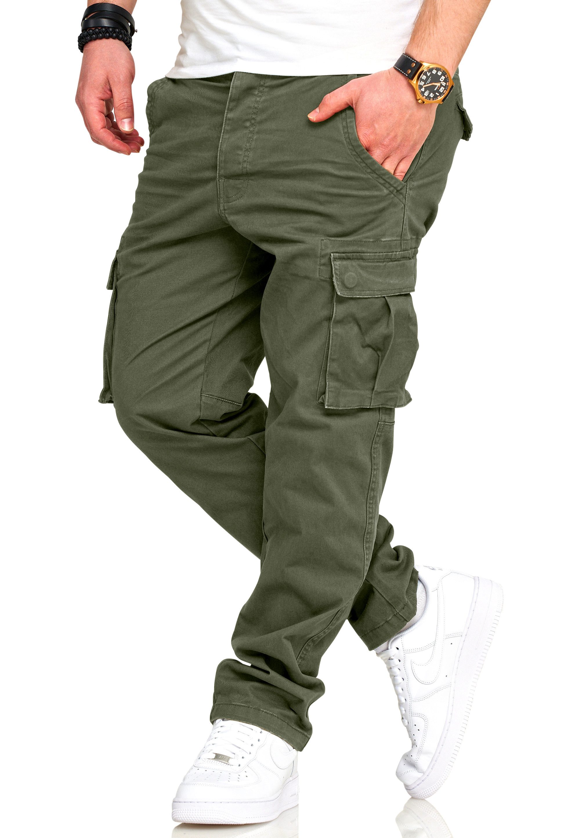 DAILY COTTON Cargohose als Stoffhose mit Stretch Chino Cargo Hose mit Gürtelschlaufen für Herren