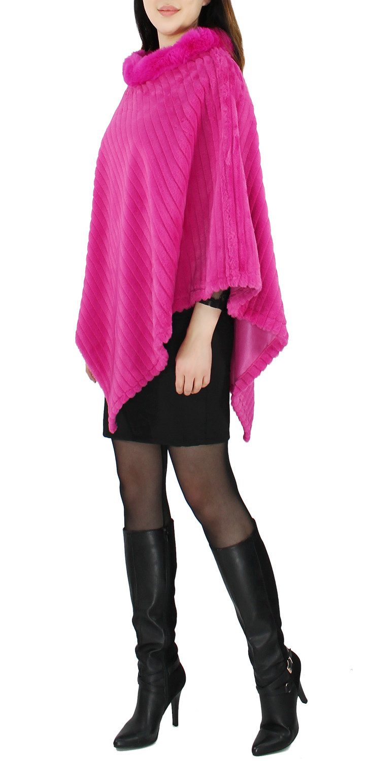 dy_mode Poncho Eleganter Damen Poncho in Kunstfell-Optik Cape Umhang Überwurf in Unifarbe