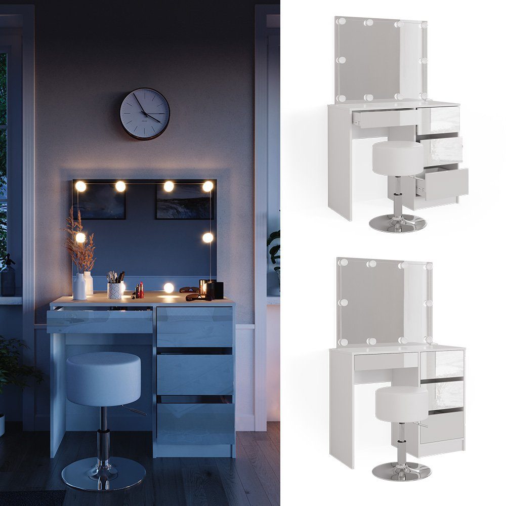 Vicco Schminktisch Sherry, Weiß Hochglanz, 90 cm mit LED Beleuchtung und Ho günstig online kaufen