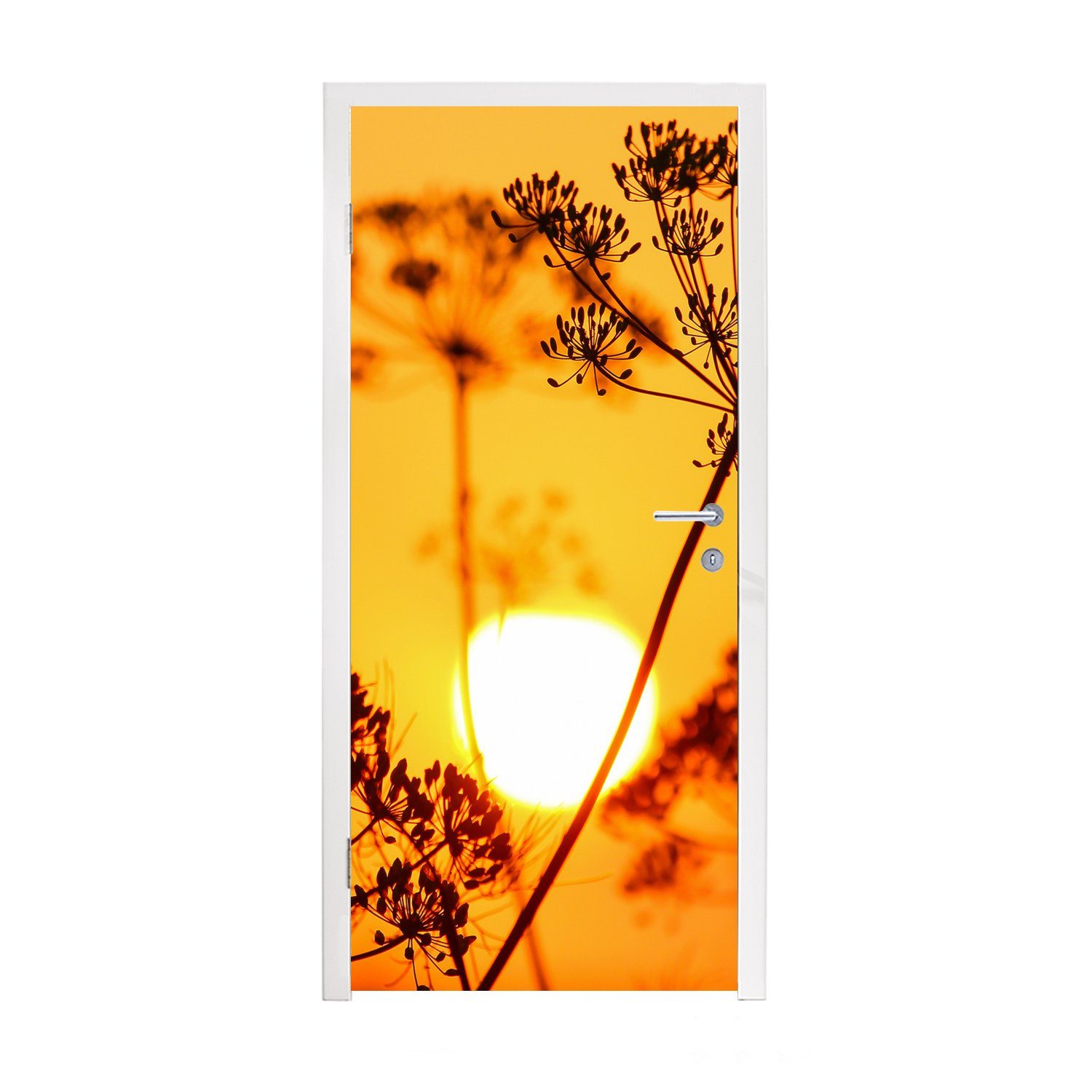 MuchoWow Türtapete Pflanzen - (1 bedruckt, Orange, Sonnenuntergang - Türaufkleber, für Fototapete Tür, 75x205 St), Matt, - cm Blumen