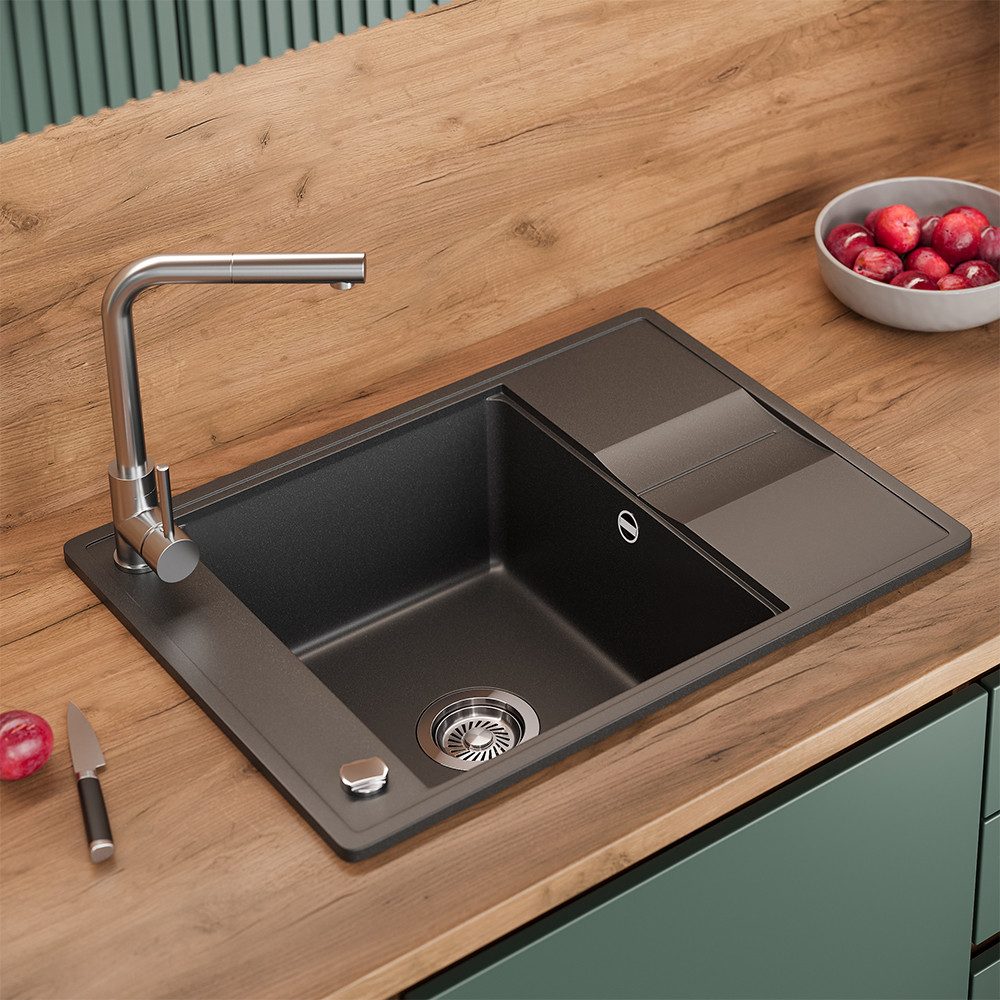 Bergstroem Granitspüle Osaka, Schwarz, 67 x 50 cm, Rechteckig, 67/50 cm, (1 St)
