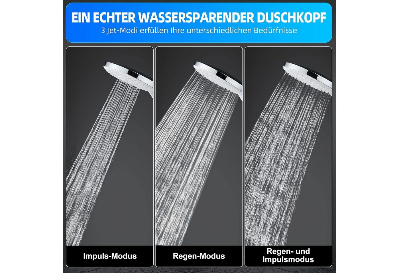 Thumbnail - LuxusKollektion Regenduschkopf Duschkopf Wassersparend 3 Strahlarten Chrom Massage für Bad