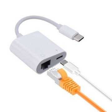 ENGELMANN EnM0642, USB-C auf Ethernet Adapter Netzwerk-Adapter USB-C zu Ethernet, USB-C, 4 cm, Mit integriertem Ladeanschluss