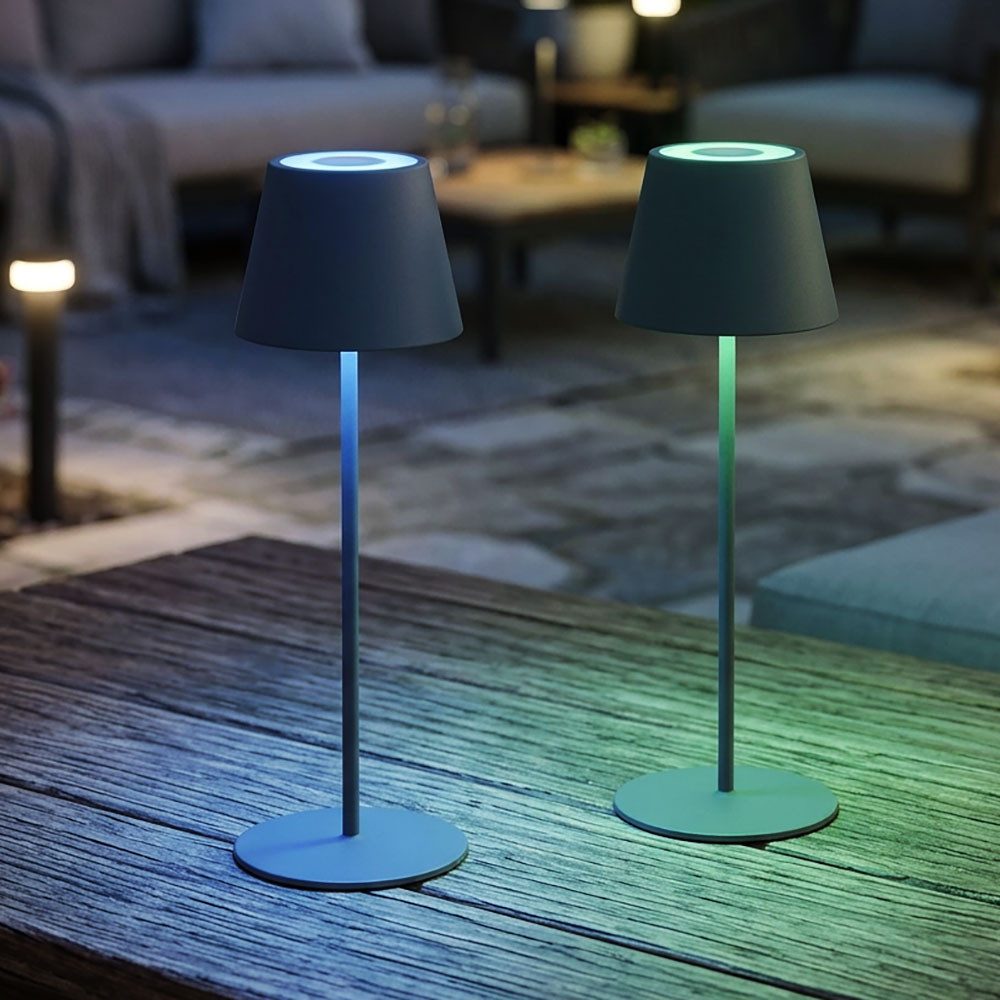 FISCHER & HONSEL LED Tischleuchte, LED-Leuchtmittel fest verbaut, Warmweiß, Tischleuchte Außenleuchte Gartenlampe LED Grau Dimmbar IP44 RGBW 2er