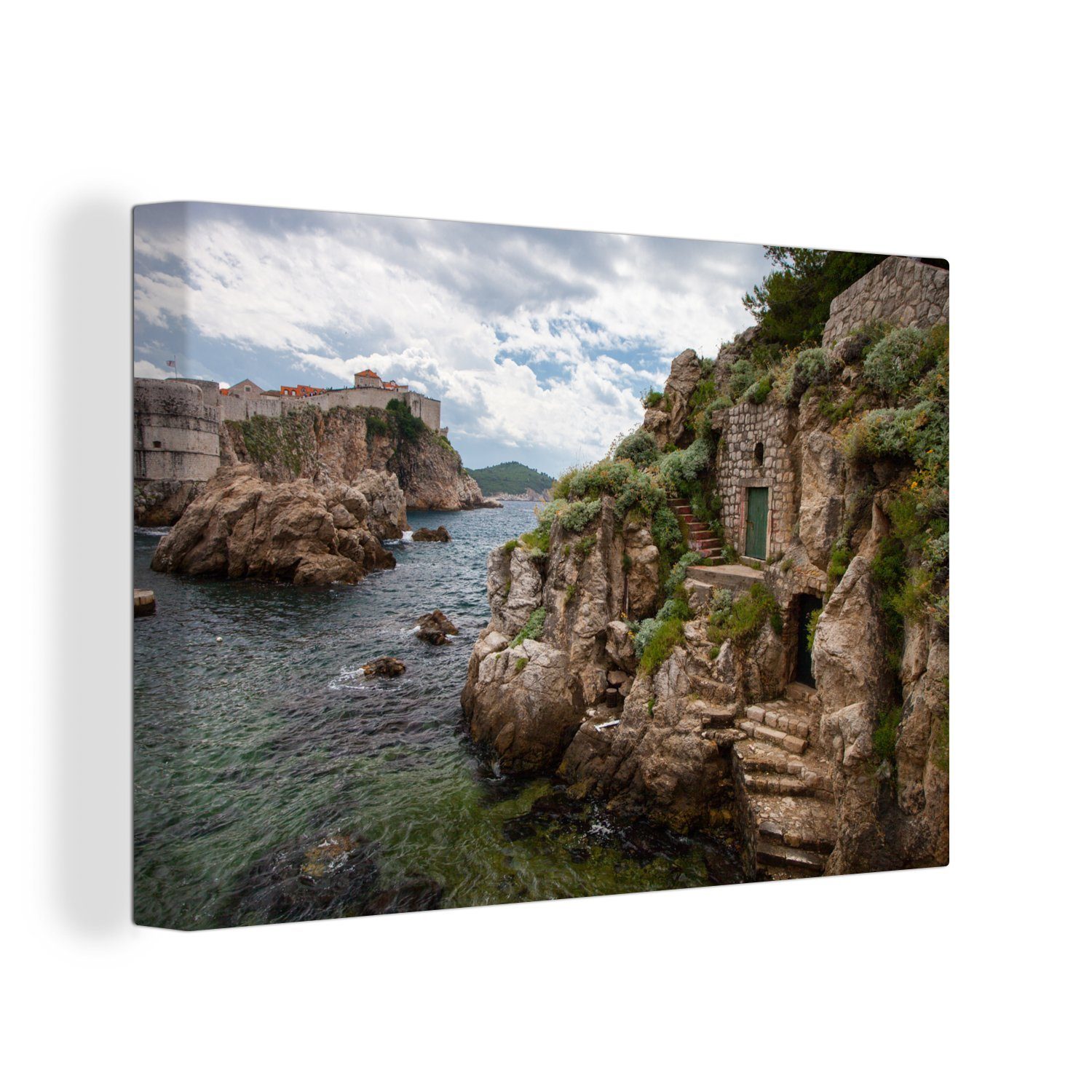 OneMillionCanvasses® Leinwandbild Hafen außerhalb der Stadtmauern von Dubrovnik in Kroatien, (1 St), Wandbild Leinwandbilder, Aufhängefertig, Wanddeko, 30x20 cm