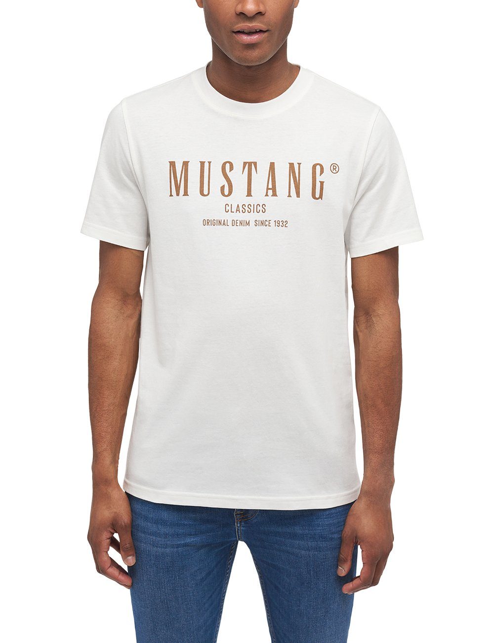 MUSTANG Kurzarmshirt Mustang Print-Shirt offwhite