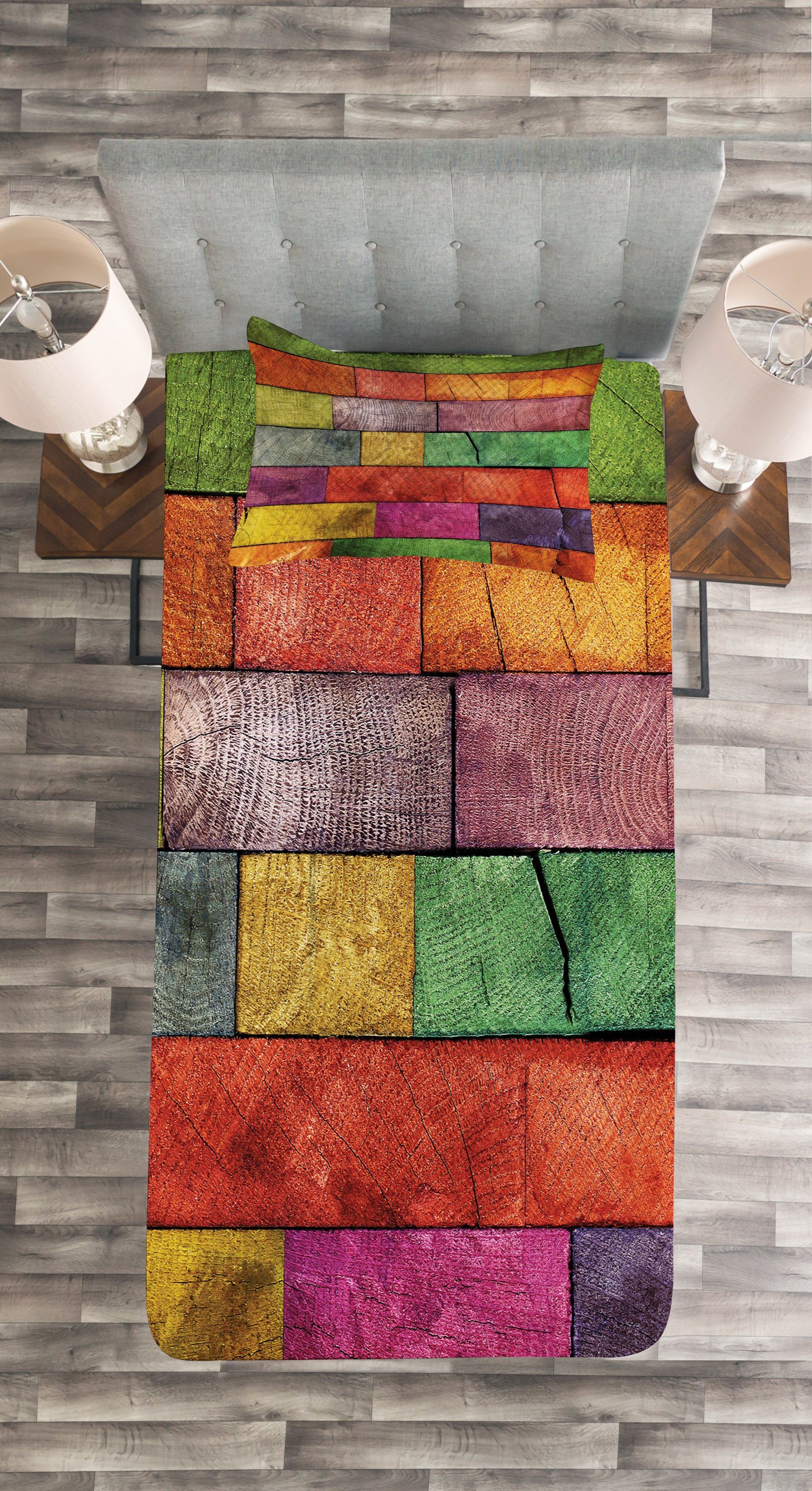 Abstrakt Abakuhaus, Tagesdecke Timber Set Kissenbezügen Kunst Regenbogen mit Waschbar,