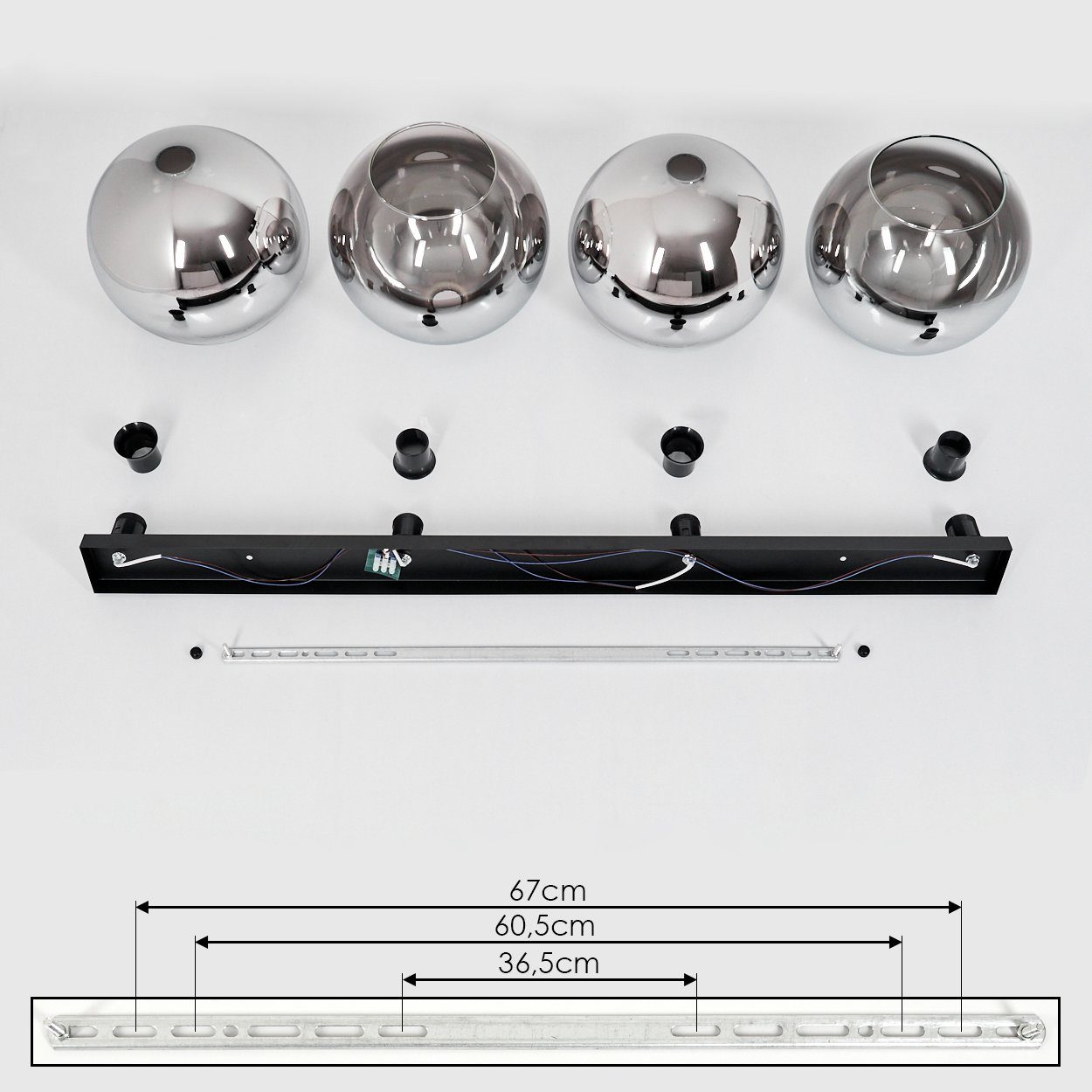 hofstein Deckenleuchte Glas aus Leuchtmittel, Leuchte in 4xE27 (25cm), Schirmen mit Deckenlampe aus Metall/Glas ohne »Cesaro« Schwarz/Chromfarben/Klar, im Retro/Vintage-Design