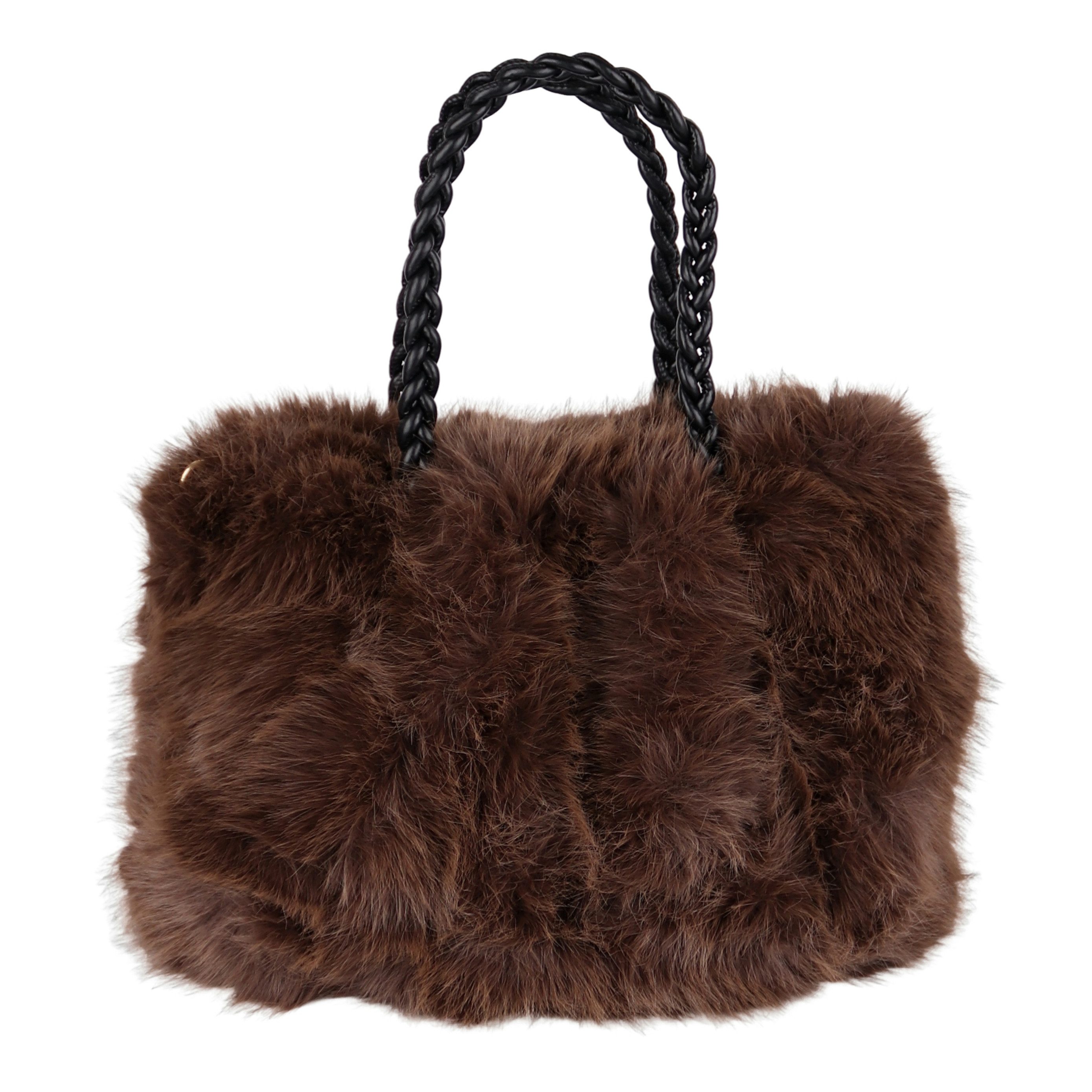 MIRROSI Henkeltasche Damen Handtasche in Felloptik 35x25x10 cm, flauschige Shopper Tasche mit langem Riemen