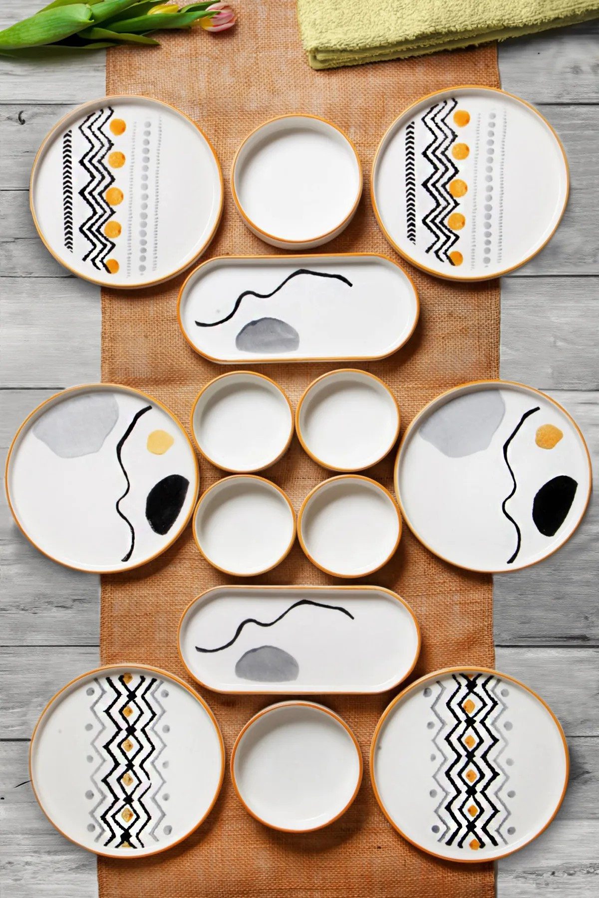 Hermia Concept Frühstücks-Geschirrset 6 Tellern, 2 Platten und 6 Schüsseln Dieses Set 100 % Keramik (14-tlg), 6 Personen, Keramik, Steinzeug, spülmaschinenfest und mikrowellengeeignet