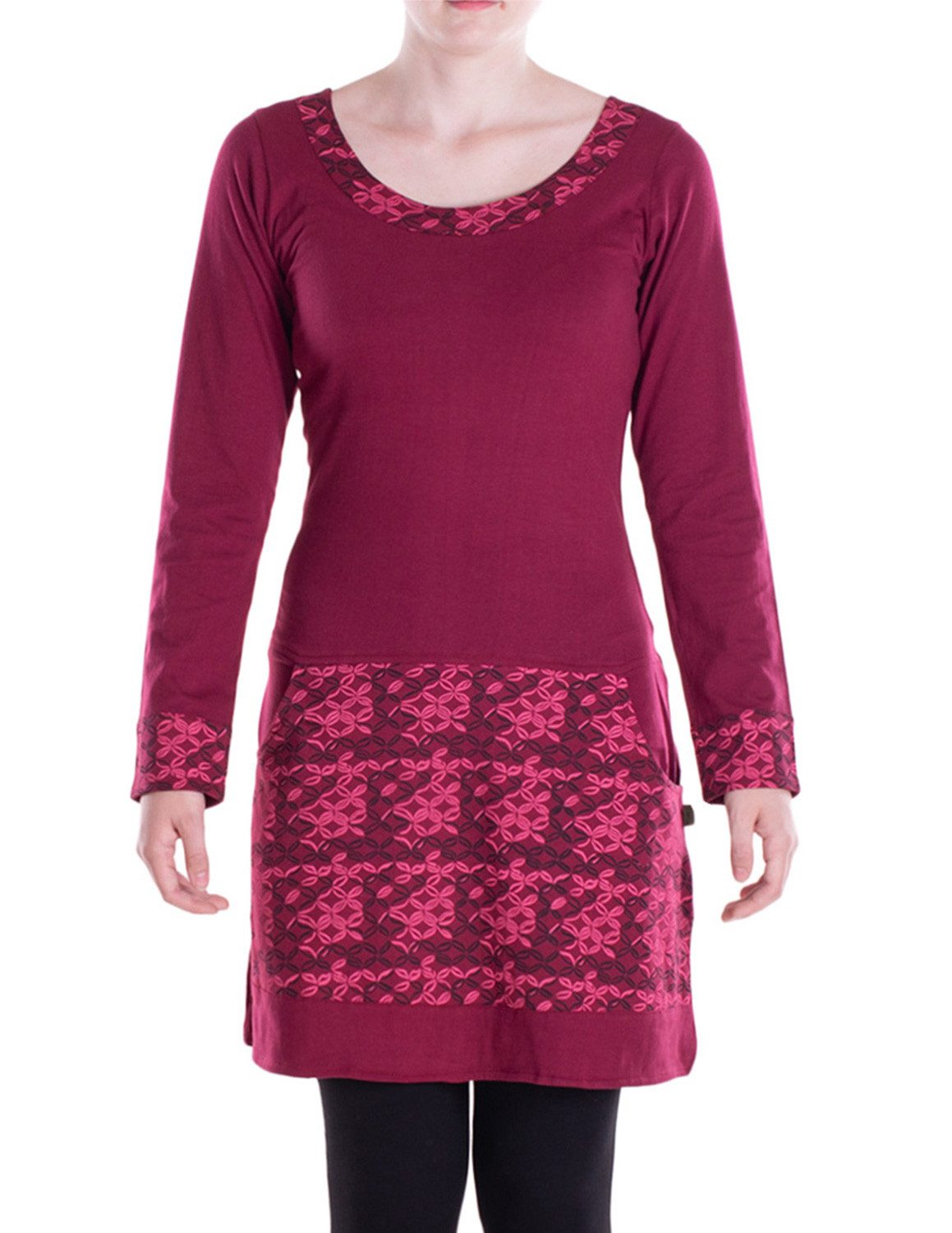 Vishes Langarmshirt Langarmshirt-Kleid Leicht Kurze Damen Kleider Langarm Tunika retro Hippie, Elfen, Boho Style, Alternative Bekleidung