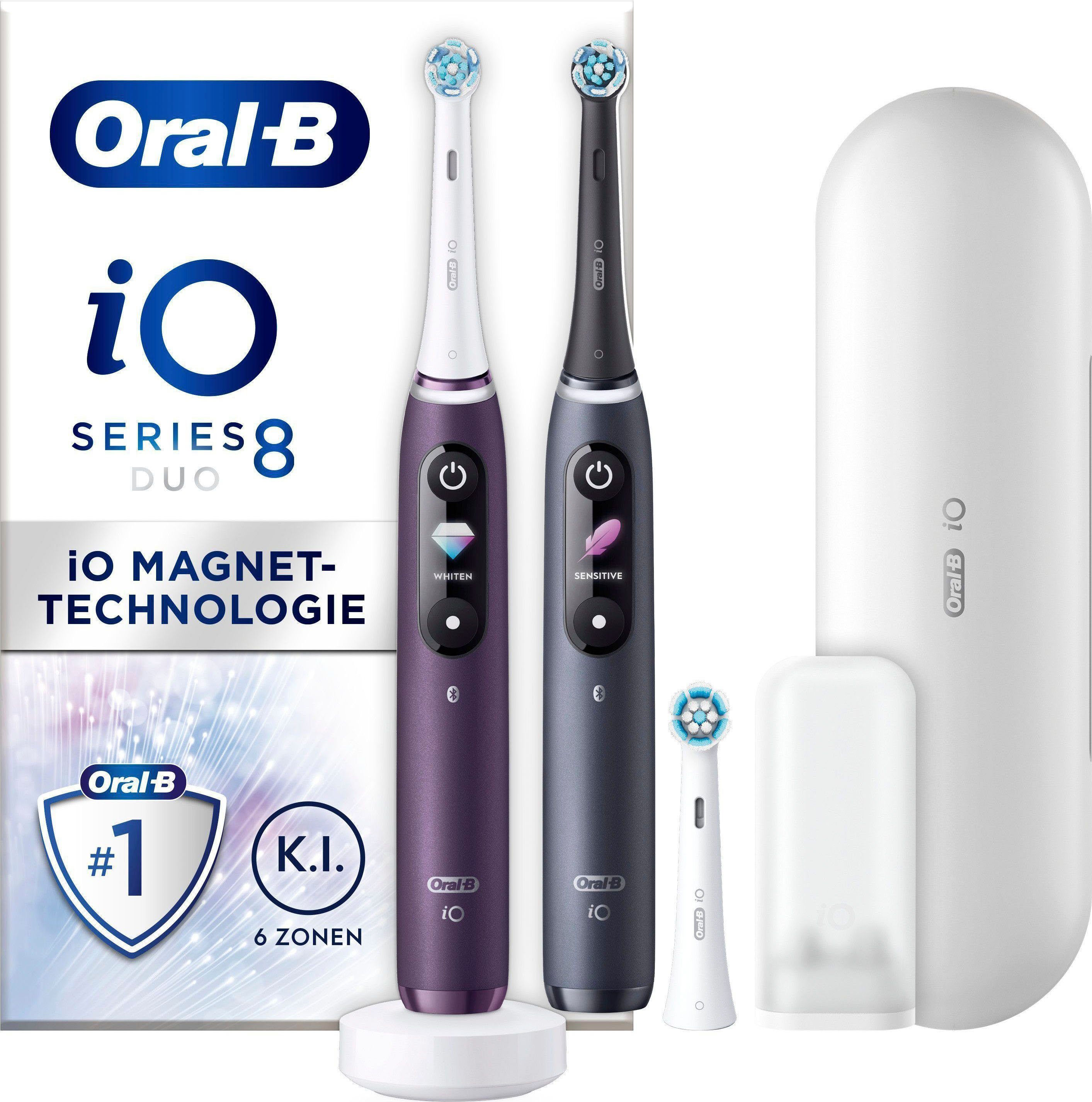 Oral B Elektrische Zahnbürste iO 8, Aufsteckbürsten: 3 St., 6 Putzmodi