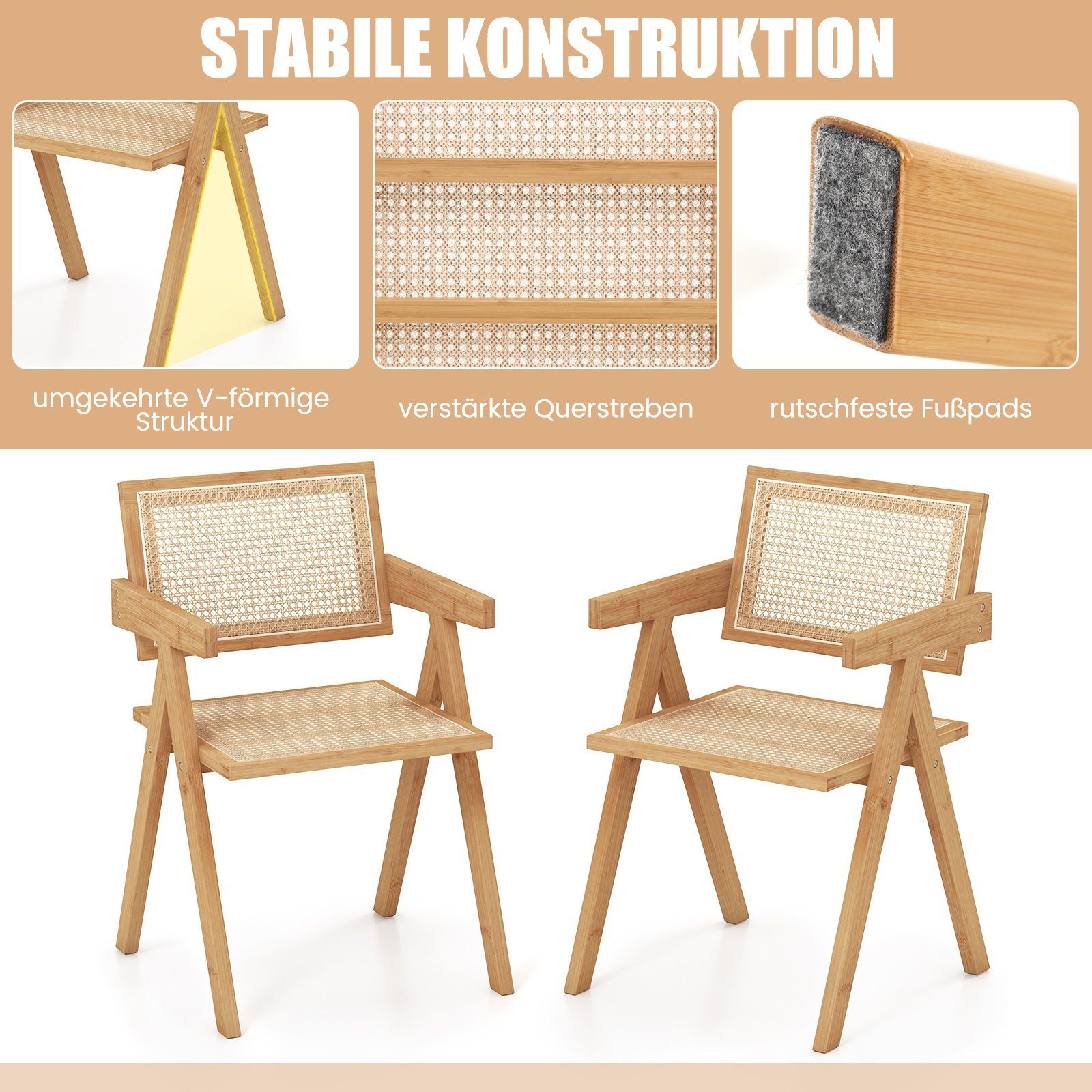 COSTWAY Esszimmerstuhl (4 St), mit Armlenhnen, günstig online kaufen