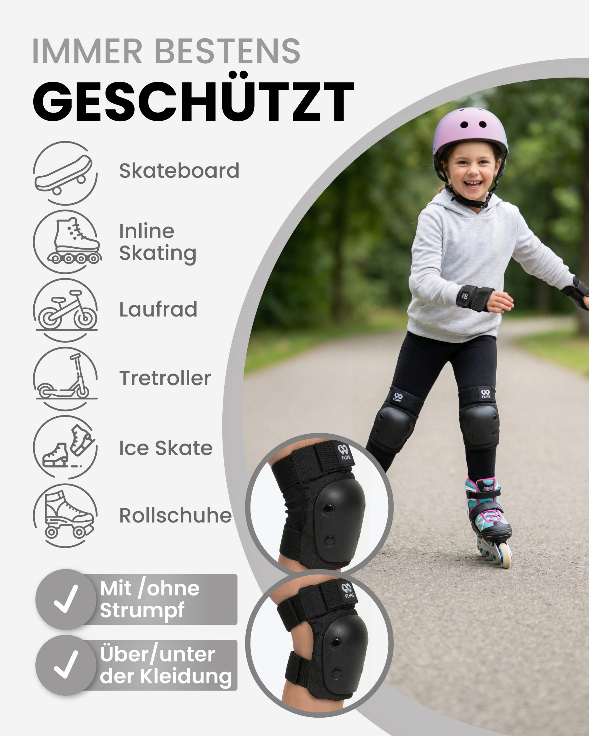 99FLIPS Protektoren-Set 3-12 Jahre Protektoren Mädchen mit Ellenbogenschoner Knieschützer (Knieschoner Set Kinder, 6-tlg., Schützer Set Kinder Knieschoner Handg – Bild 4 von 5