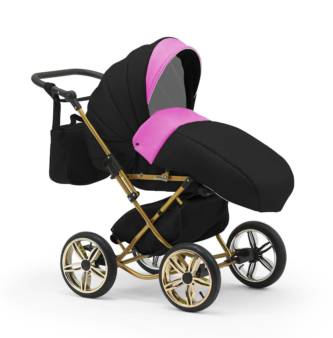 babies-on-wheels Kombi-Kinderwagen Sorento 4 in Base Pink-Schwarz - - inkl. 10 Iso Autositz 1 Teile Designs 14 in und