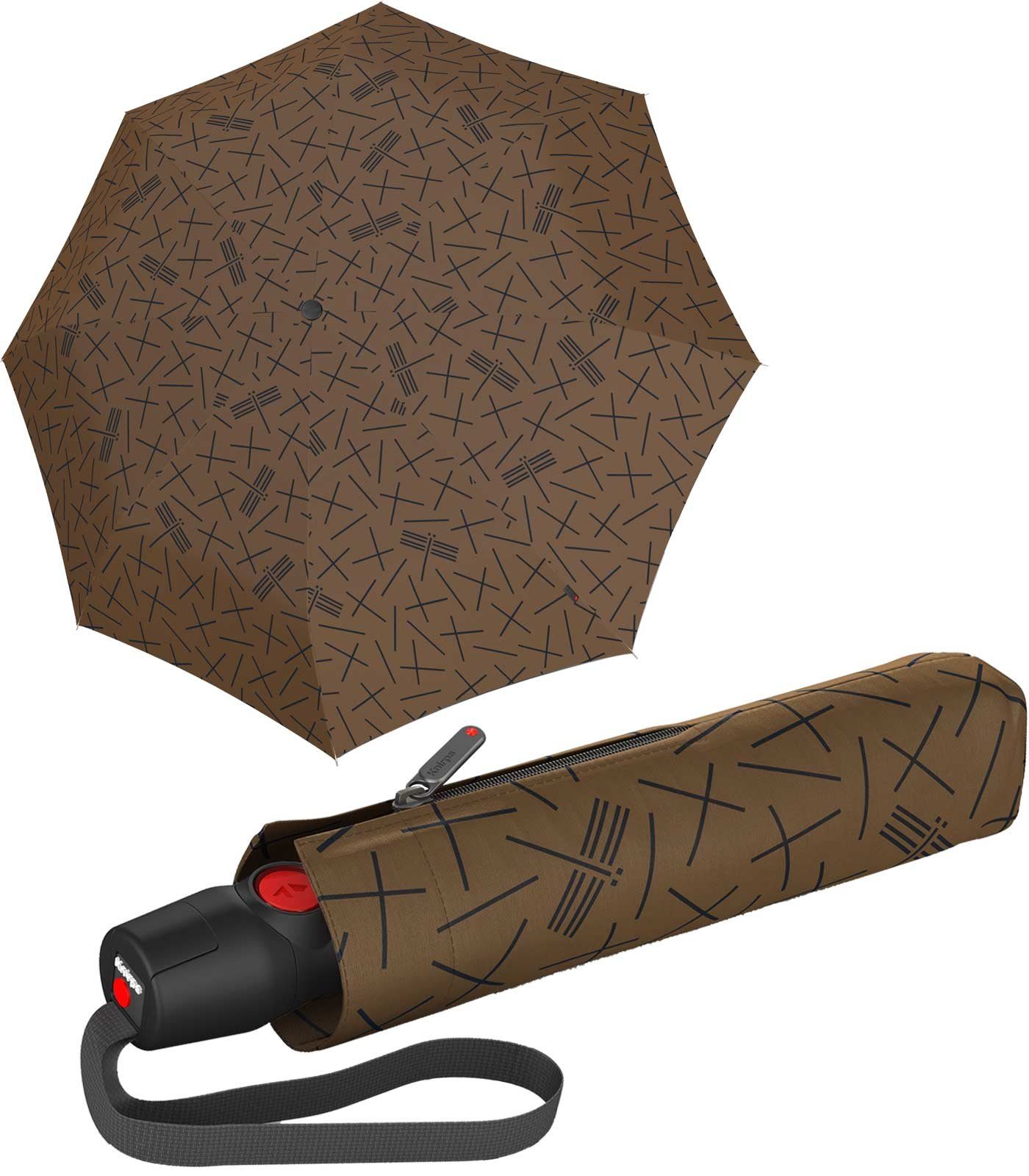 Knirps® Taschenregenschirm leichter, stabiler Schirm in mit den Auf-Zu-Automatik, Fiberglas Speichen durch haltbar braun besonders