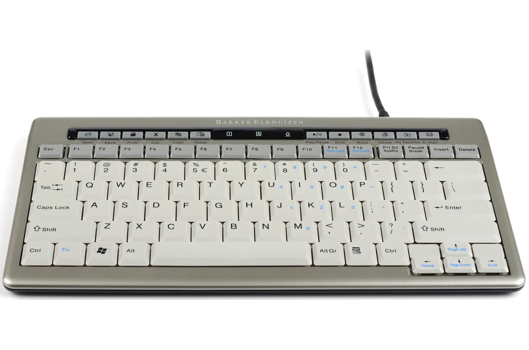 BAKKERELKHUIZEN S-board 840 Design kabelgebundene Mini-Tastatur US silber ergonomische Tastatur (S-board 840 Design kabelgebundene Mini-Tastatur US silber)