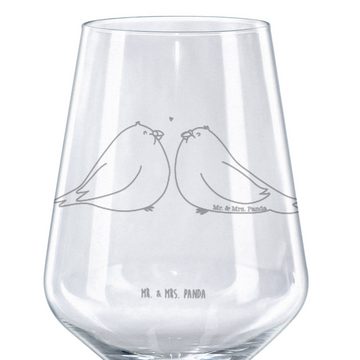 Mr. & Mrs. Panda Rotweinglas Turteltauben Liebe - Transparent - Geschenk, Geschenk für Weinliebhab, Premium Glas, Unikat durch Gravur