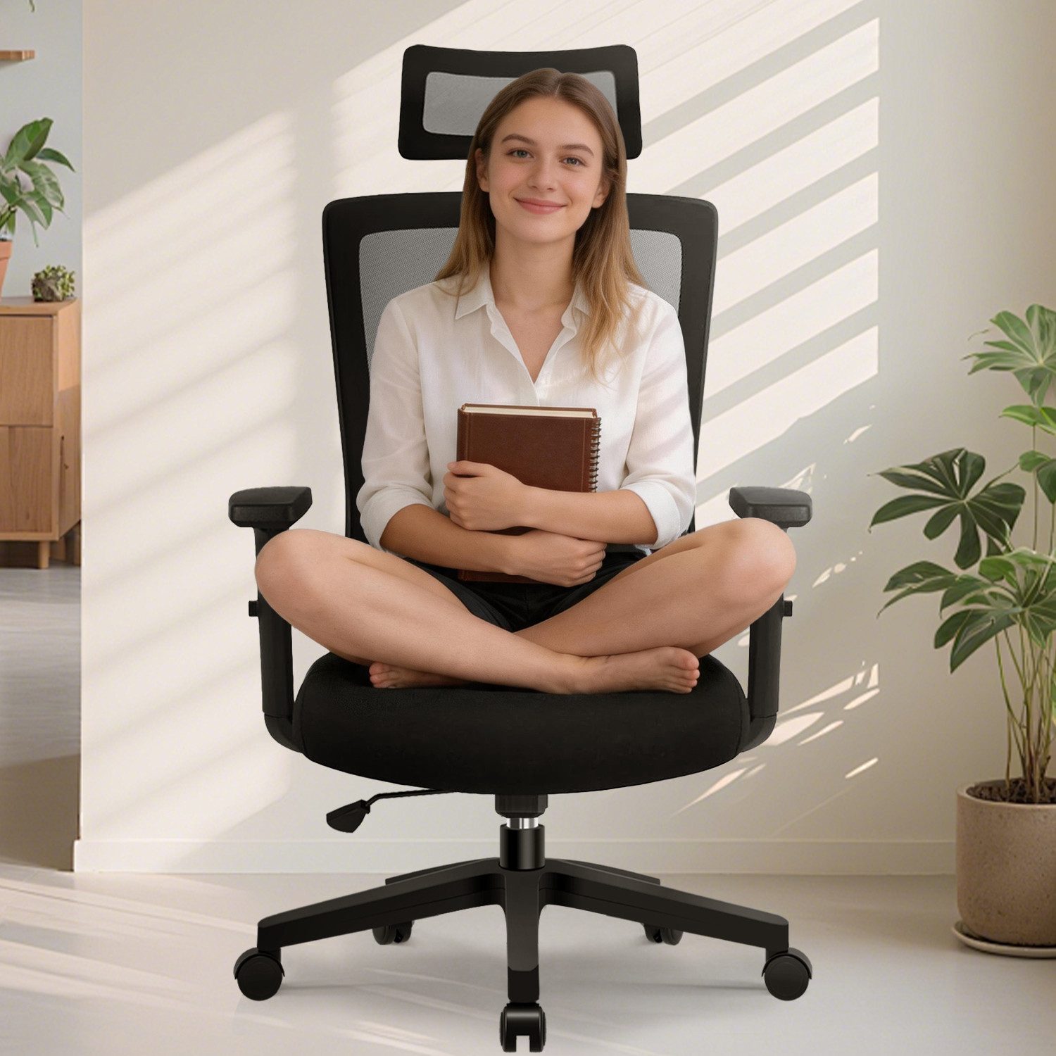 Adormii Bürostuhl bürostuhl ergonomisch, schreibtischstuhl mit verstellbarer Lendenstütze (Ergonomischer bürostuhl mit verstellbaren Armlehnen, büro stuhl bis zu 135° neigbar, ergonomic office chair mit höhenverstellbarer, atmungsaktiv und komfortabel, bürostuhl 200 kg)
