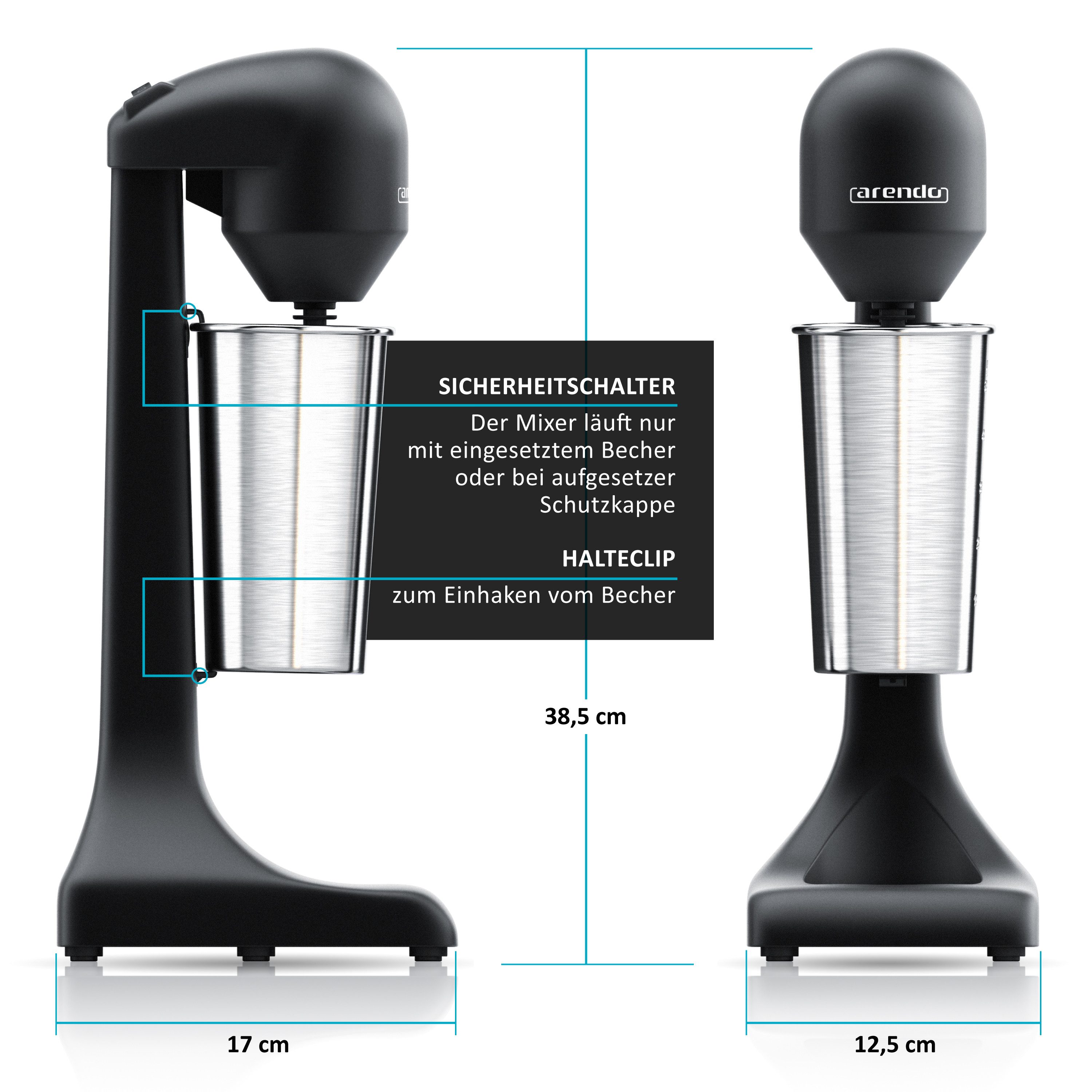 Arendo Standmixer Drink Mixer elektrisch mit 500ml Becher Getränkemixer, 22.000 U/min, 100 W, 2 Geschwindigkeiten für Fitness Protein Shakes, Smoothies, Milchsh – Bild 2 von 5