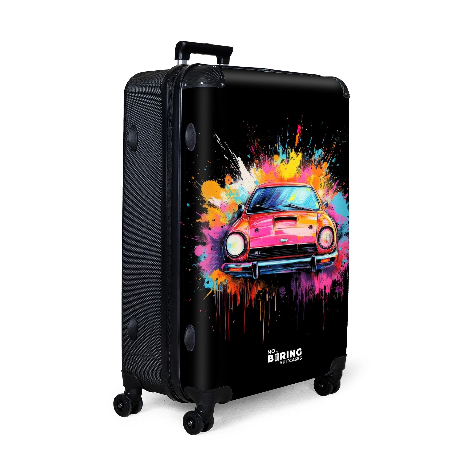 NoBoringSuitcases.com© Hartschalen-Trolley Rosa Auto mit bunter günstig online kaufen
