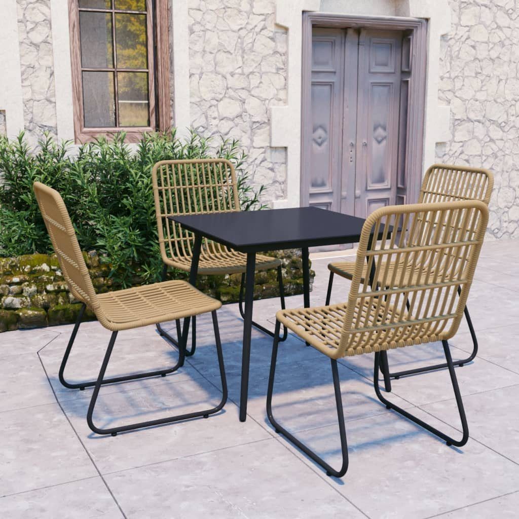 furnicato Garten-Essgruppe 80x80x74 cm Eichenbraun und Schwarz, (1-tlg), Witterungsbeständige Sitzgruppe mit stapelbaren Stühlen aus Glas