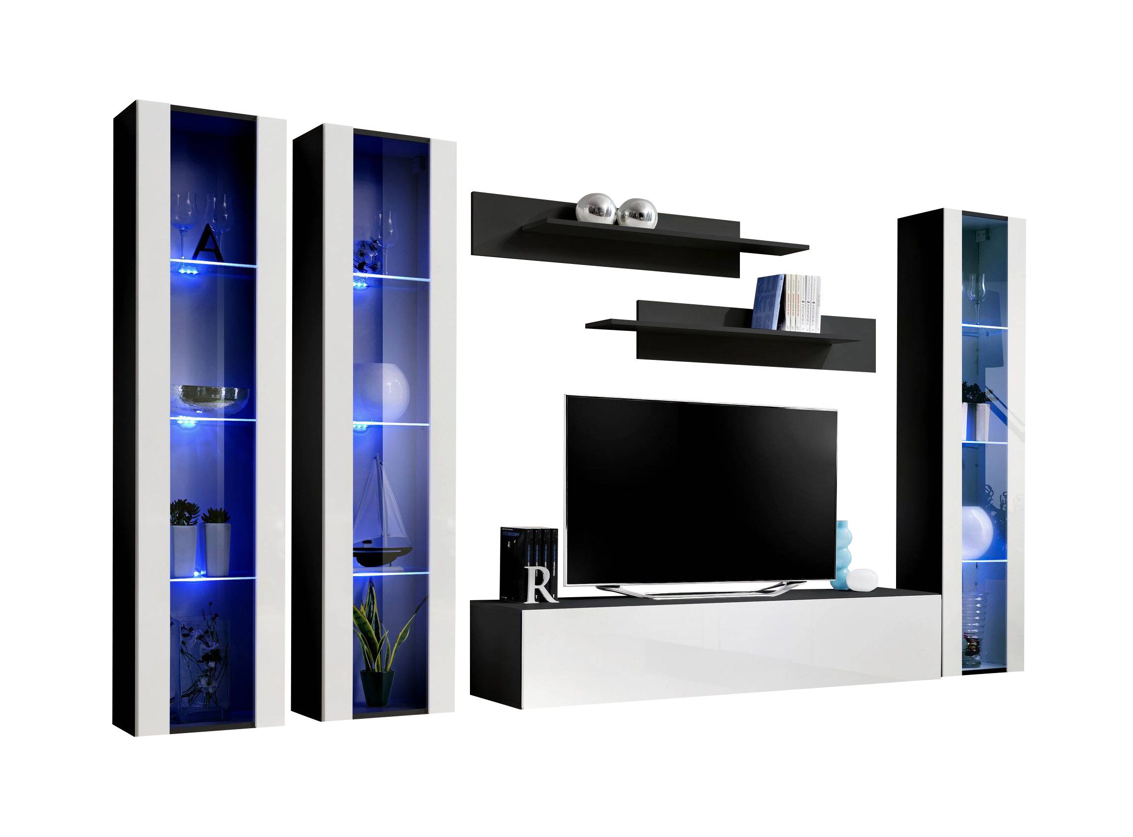 99rooms Wohnwand Fli C II, (Wohnmöbel, Wohnzimmer-Set, Set (6-St), inkl. LED-Beleuchtung, Glaseinsatz, Push-to-Open, aus Holzwerkstoff