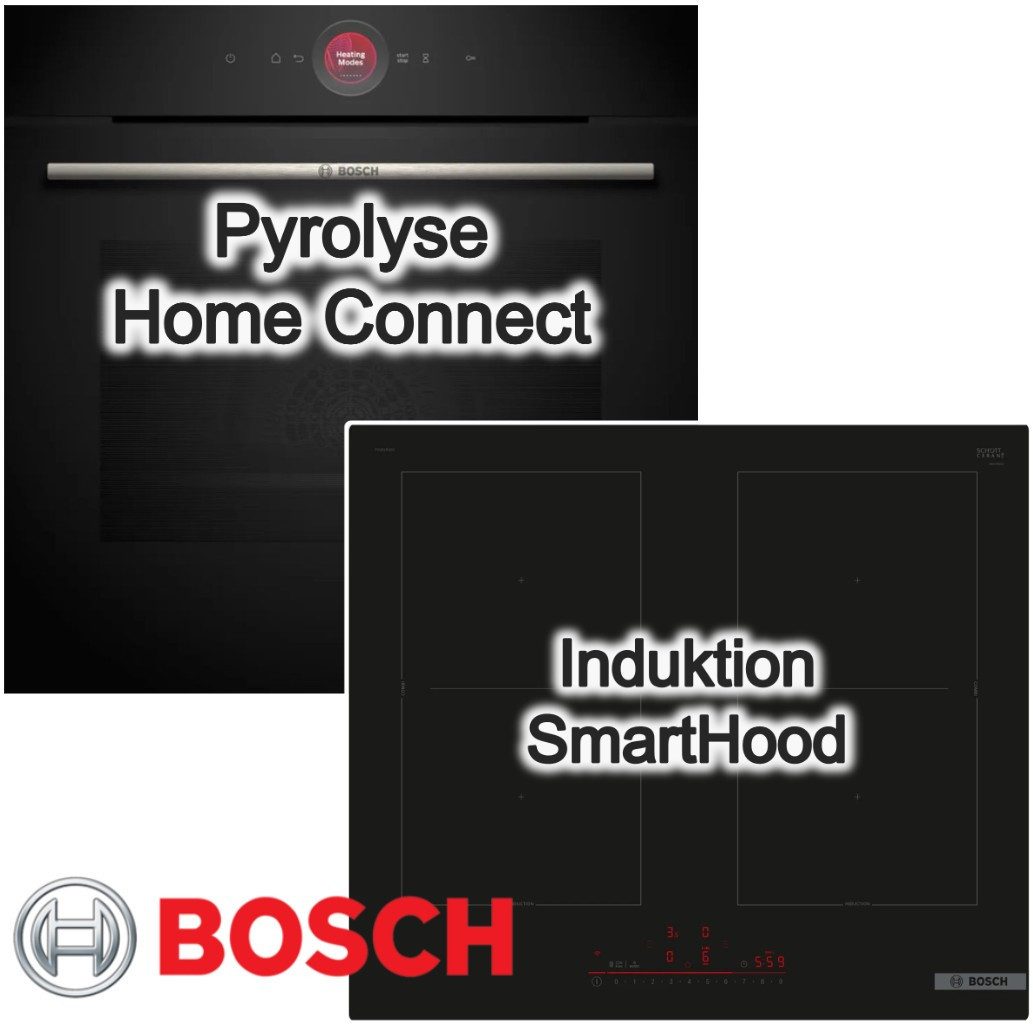 BOSCH Backofen-Set 60 cm Pyrolyse TFT Touchdisplay FlexInduktion Home Connect A+ Schwarz, mit Nachrüstbar, Pyrolyse-Selbstreinigung Hydrolyse
