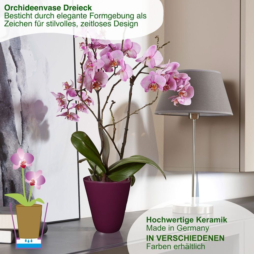 Orchideenvase Serie 406 ø14 cm Paloni dreieck, Übertopf pflaume, hochwertiges - Wohnambiente Pia Heimwerkercenter