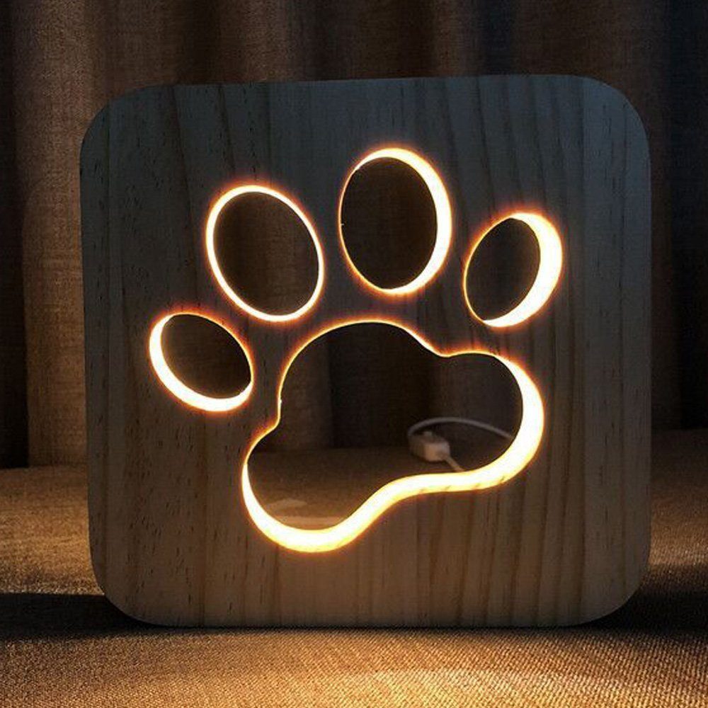 Gontence LED Nachtlicht Holz Nachtlicht Hund Pfote Lampe Kinder Schlafzimmer Dekoration