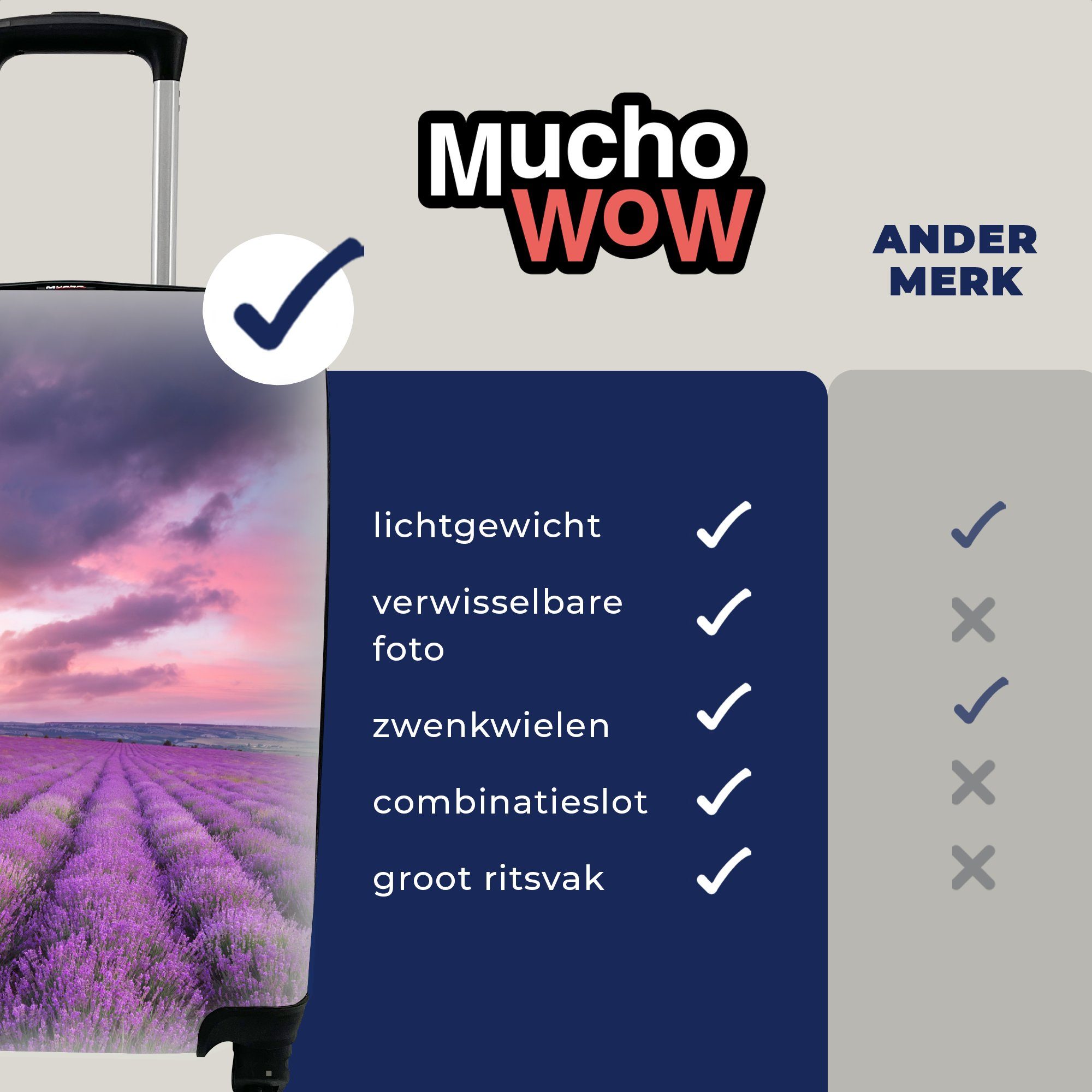 MuchoWow Handgepäckkoffer Lavendel - Lila Wolken für Blumen, 4 - - mit Trolley, Reisetasche Rollen, rollen, Ferien, Reisekoffer Handgepäck