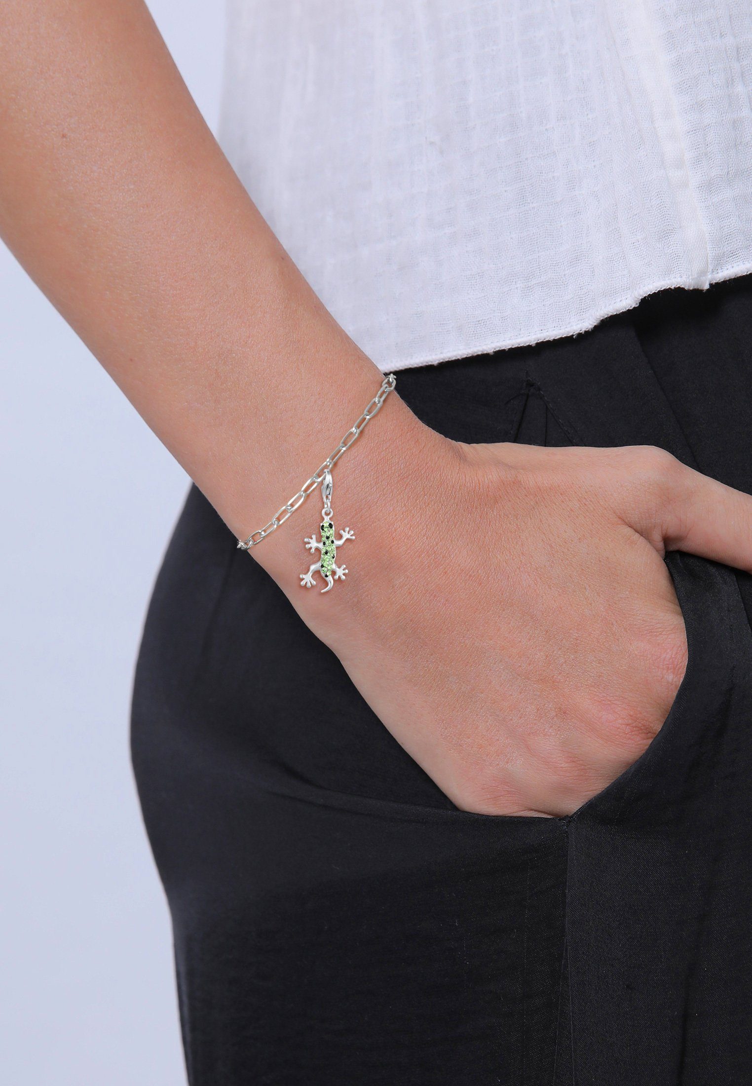 Nenalina Charm-Einhänger Anhänger Gecko 925 Silber, mit Kristallen von Swarovski®