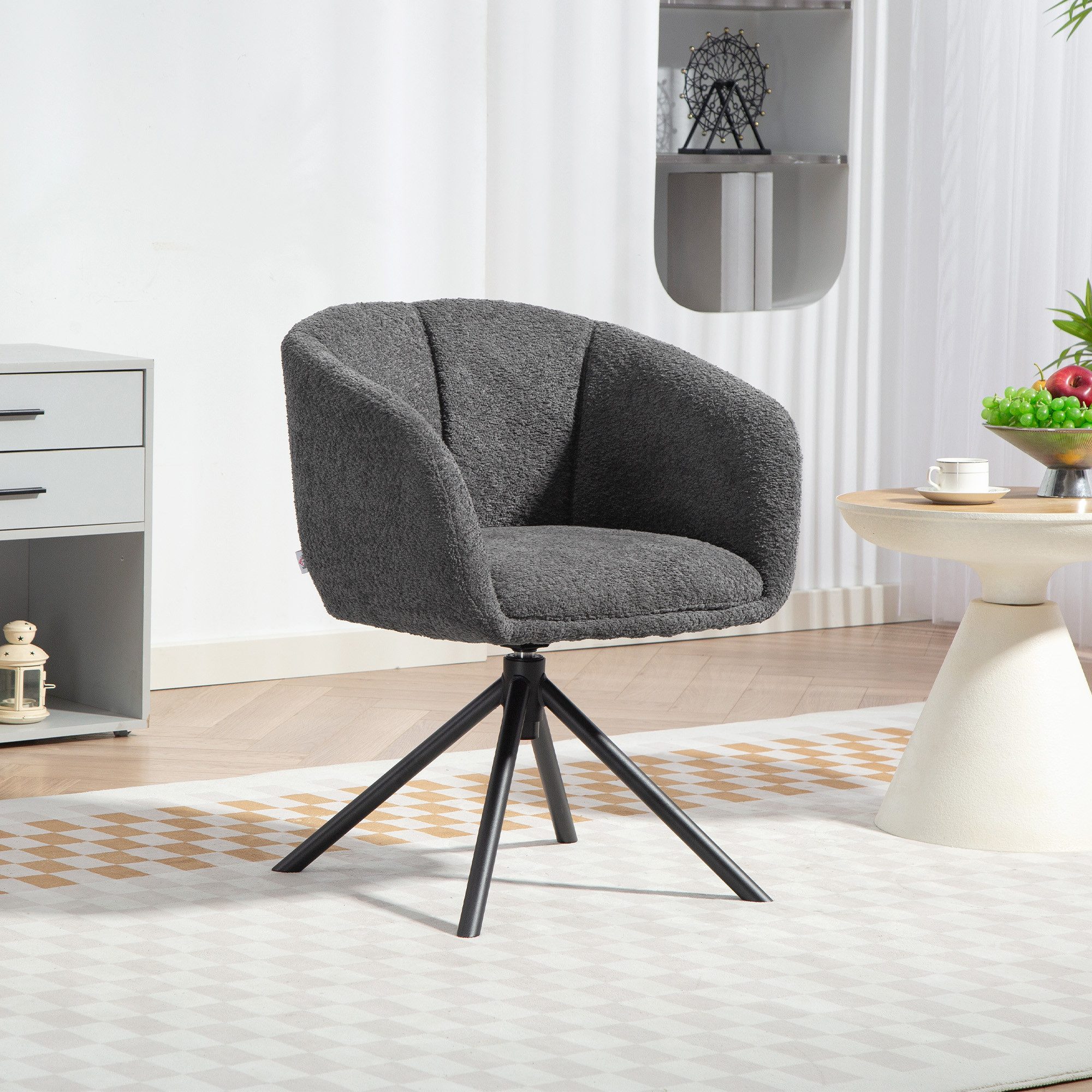 HOMCOM Relaxsessel Sessel Loungesessel mit Metallbeine Lesesessel mit Leinenoptik (Polsterstuhl mit bequemer Sitzschale, 1-St., Drehbarer Akzentstuhl), kuscheliger Bezug, Grau
