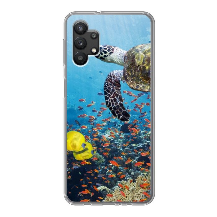 MuchoWow Handyhülle Schildkröte am Korallenriff Handyhülle Samsung Galaxy A32 5G Smartphone-Bumper Print Handy