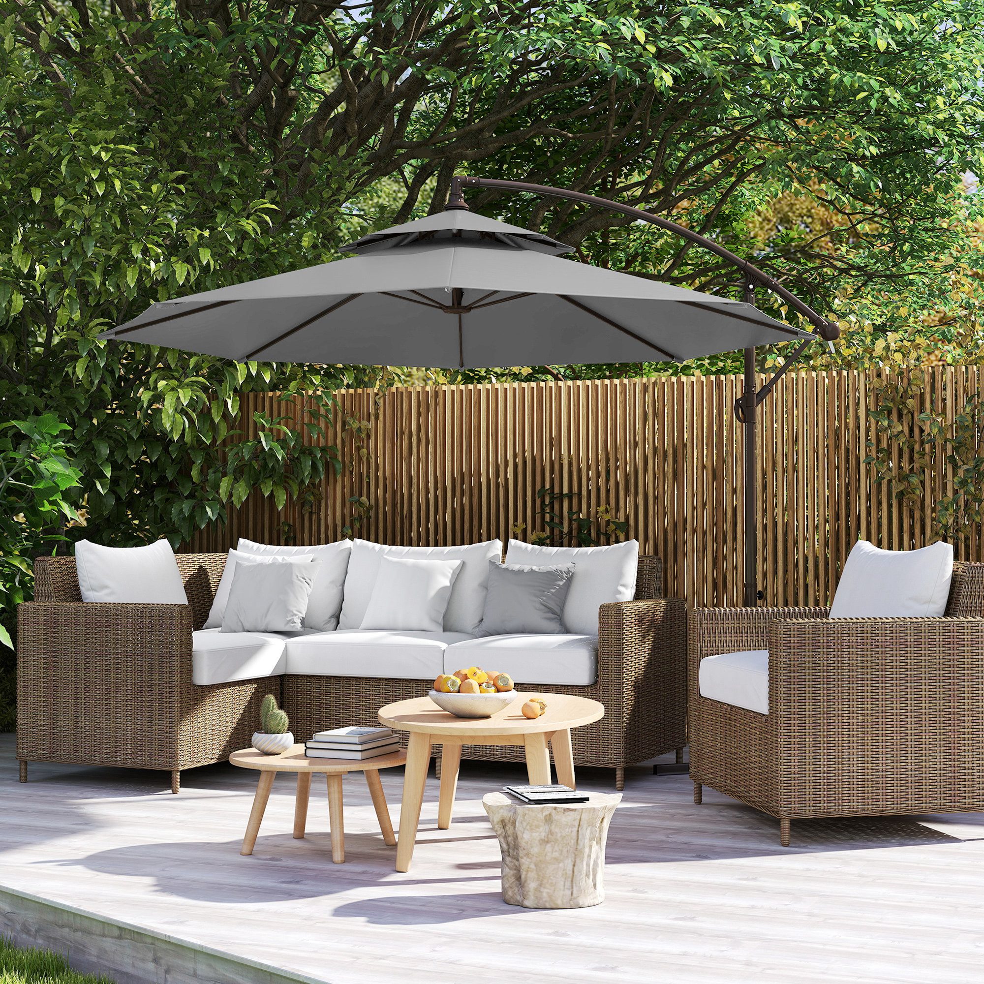 Outsunny Ampelschirm Stahl Outdoor Sonnenschutz, LxB: 267x267 cm, Sonnenschirm, Freischwinger-Schirm, Stahl Polyester