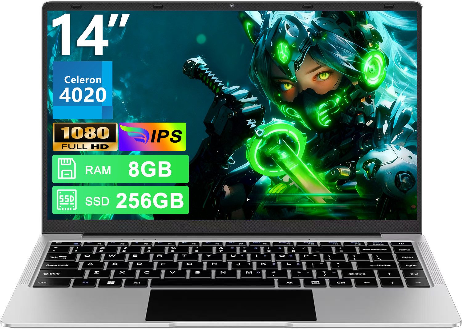 bvate B8 Laptop 14 Zoll 8GB RAM 256GB SSD Unterstützung 1TB SSD 1920x1080 Business-Notebook (35 cm/14 Zoll, Celeron N4020, Celeron N4020)