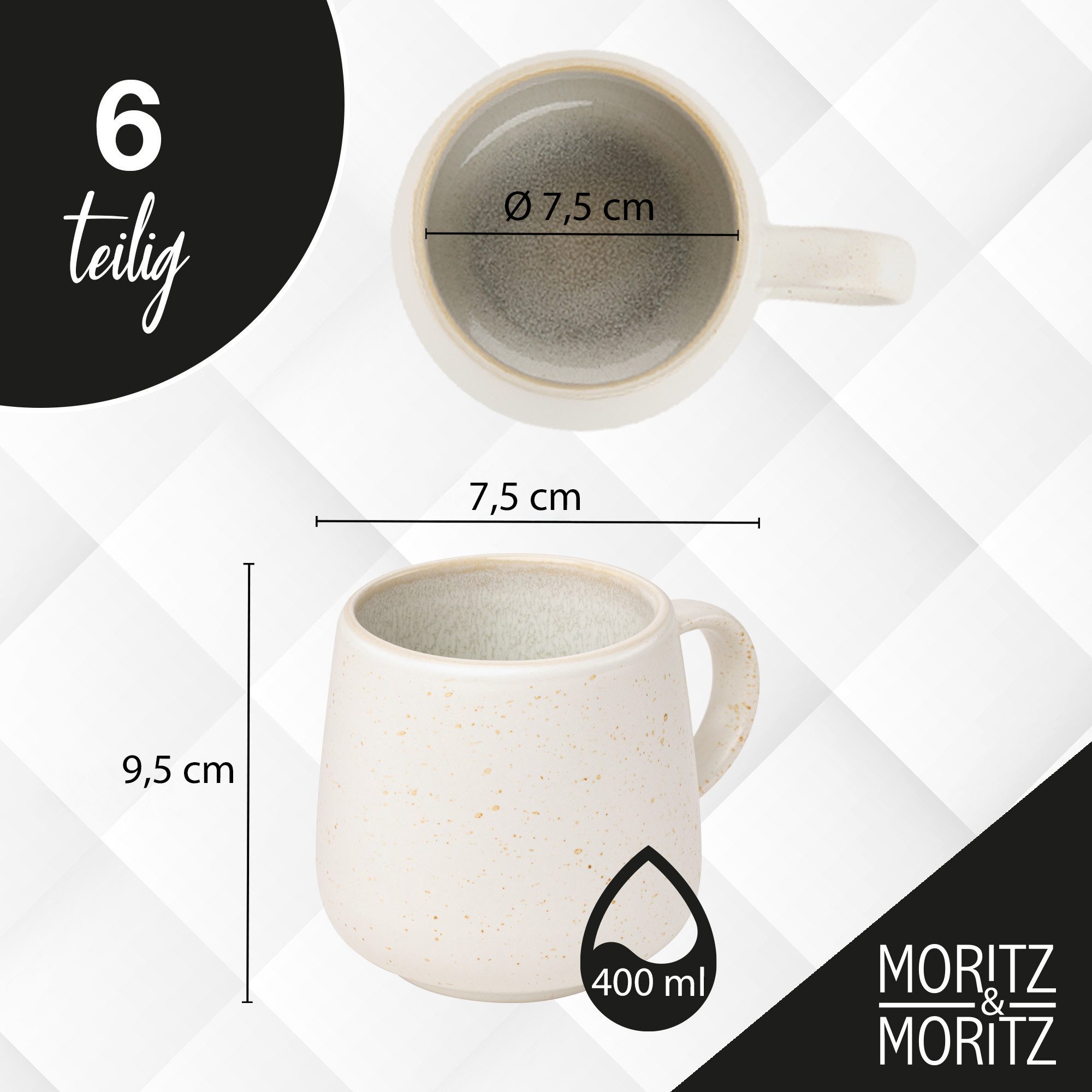 Moritz & Moritz Tafelservice SOLID UNI Geschirrset Creme mit Tassen (24-tlg), 6 Personen, Steinzeug, Kombigeschirr für 6 Personen