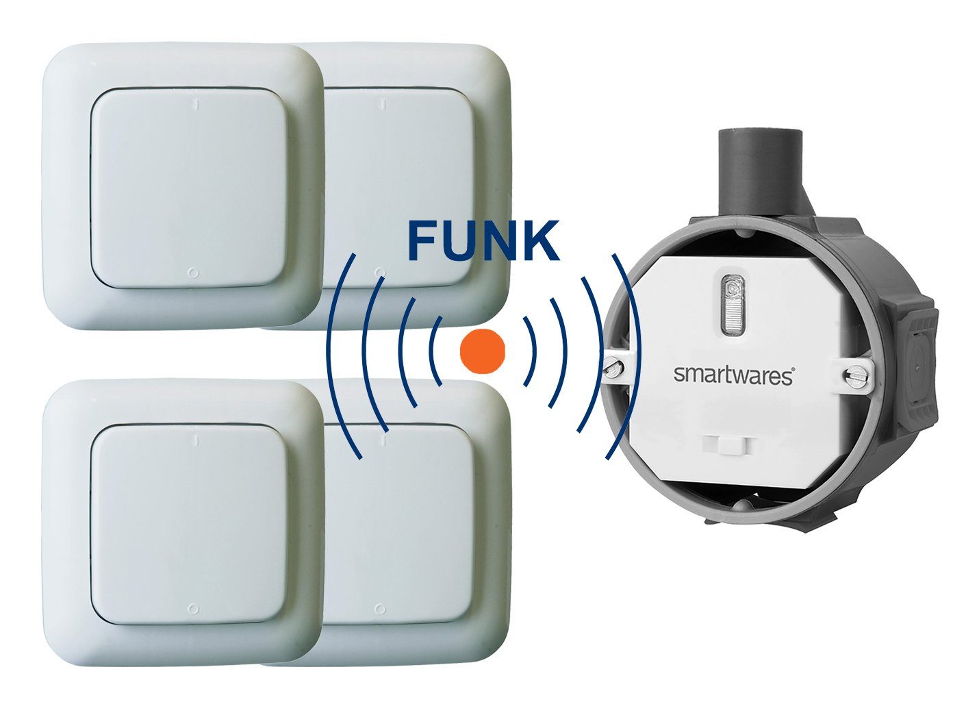 Thumbnail - smartwares Licht-Funksteuerung, Smart Home Funk Schalter Set Einbauschalter + 4x Wandschalter Taster