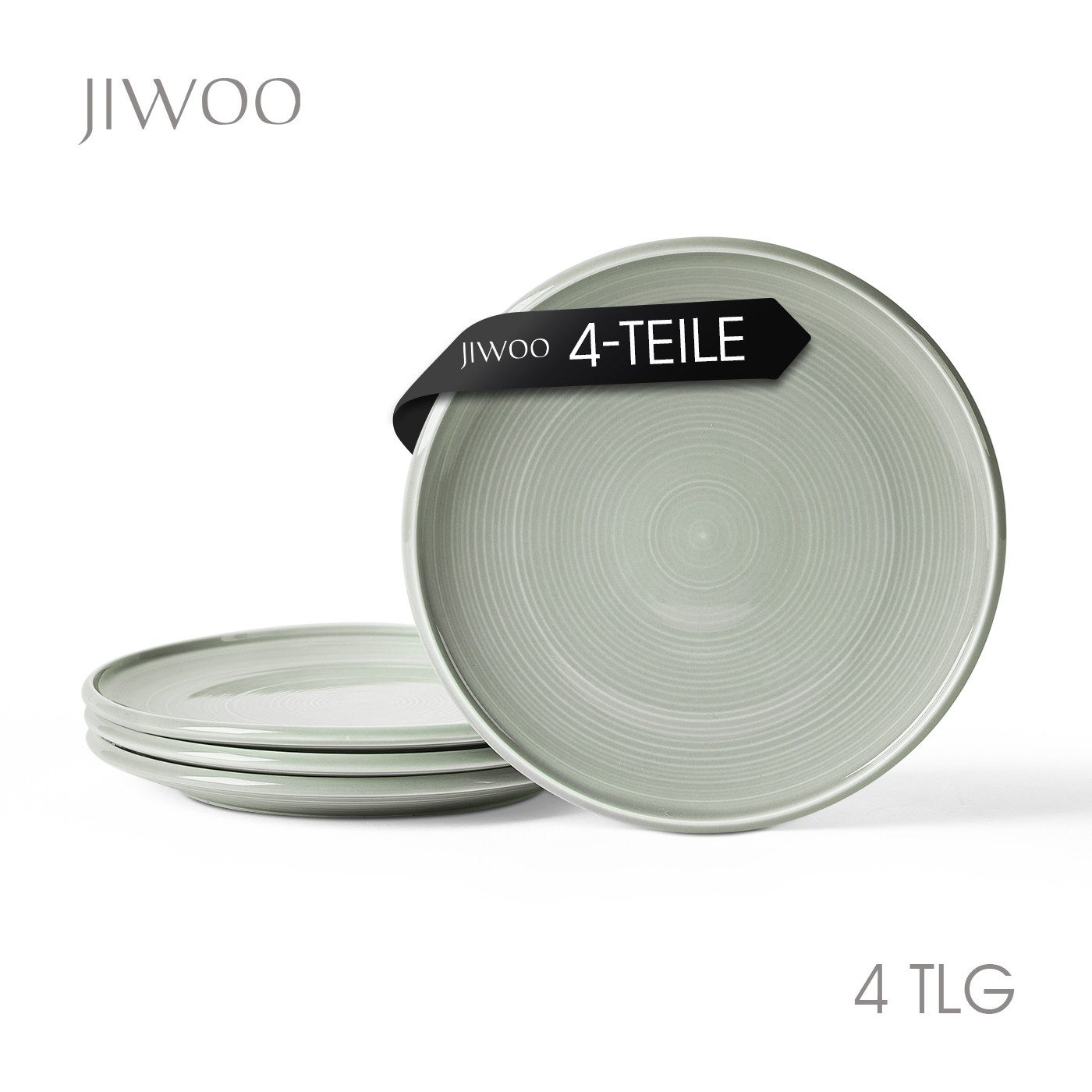 JIWOO Speiseteller 4er Ø21,8cm, Frühstücksteller Pastateller Teller Brotteller Plate, (4 St), Hochwertiges Tellerset Grau Mikrowellenofen Spülmaschine Ø 21,8cm