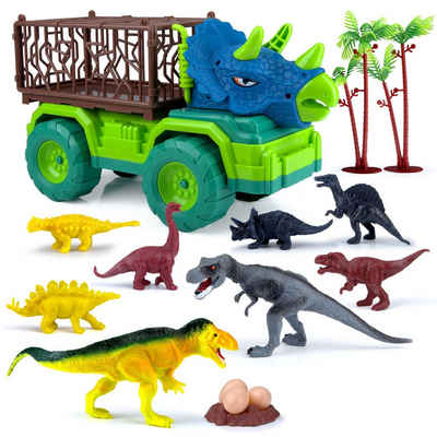 Goods+Gadgets Spielfigur Dino-Set Dinosaurier Figuren, (Abenteuer Tier-Welt, Spielset für Kinder), mit Truck und Spieleteppich