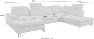 WERK2 Wohnlandschaft Basel U-Form, Großes U-Sofa mit Schlaffunktion, Sitztiefe & Kopfteil verstellbar