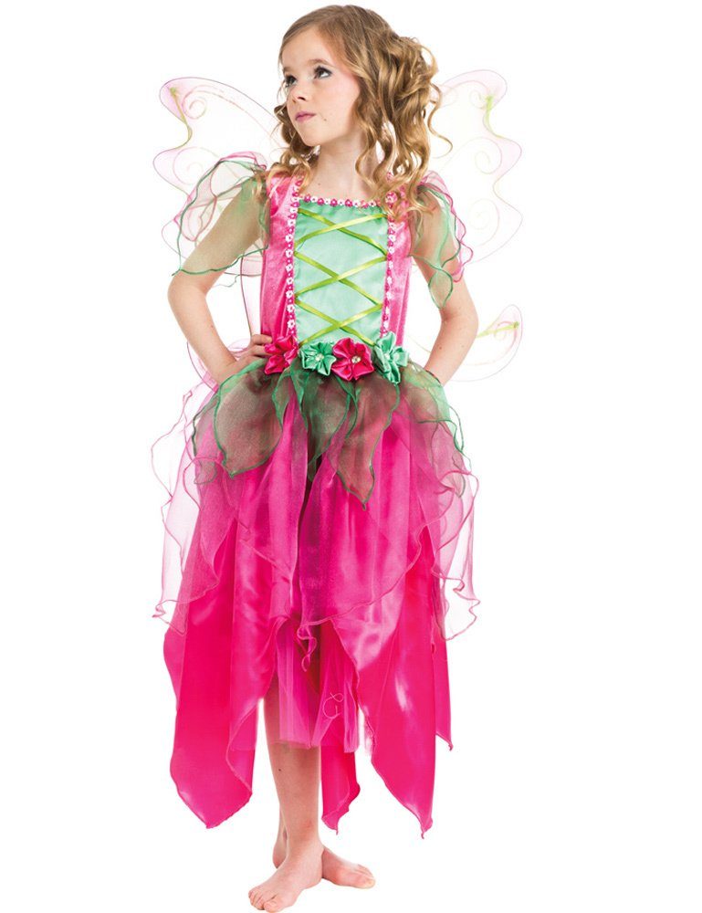 CHAKS Feen-Kostüm Feen Kostüm "Flower" für Mädchen - Pink Grün, Blumenfee  Elfe Waldfee Kinder Verkleidung