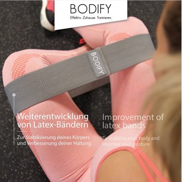 BODIFY Widerstandsband Bodify® Fitnessbänder aus Stoff – Rutschfeste Gymnastikbänder für ein gezieltes Training – Sport Widerstandsbänder für Zuhause – Fitness Band Set mit 3 Widerständen