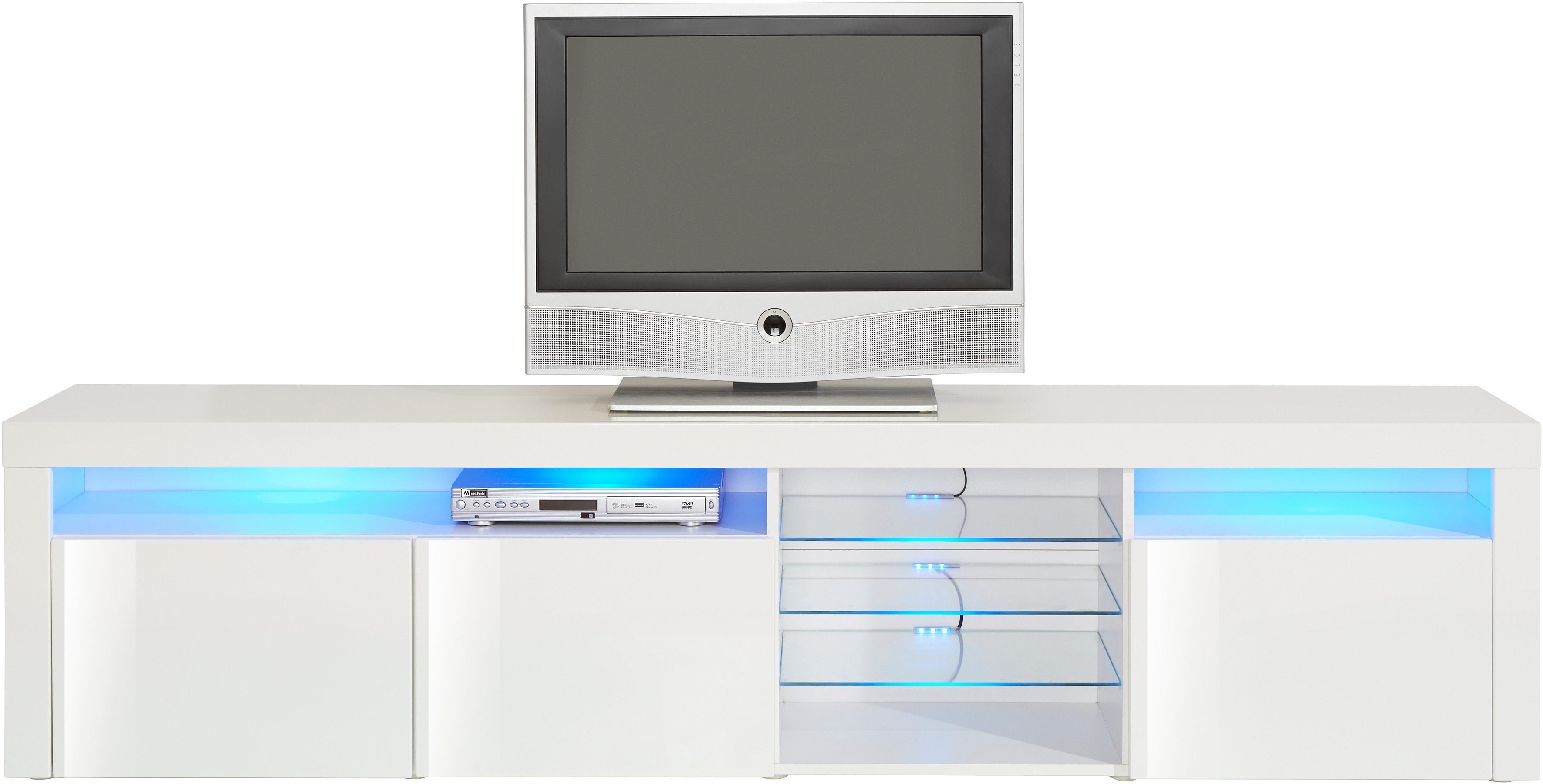 borchardt Möbel Lowboard Santa Fé, TV-Schrank 200 cm breit, Mit Push-to-open-Funktion, 3 Türen, 3 Glasböden und 6 offenen Fächern
